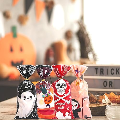 Miniatura 10 de 100 bolsas de celofán de Acción de Gracias, pavo y hoja de arce, bolsas de regalo de Acción de Gracias con 100 lazos giratorios para niños,