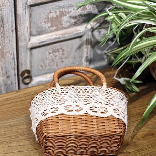 Miniatura 7 de KESYOO Cesta de flores para boda, tejido natural, con cesta de encaje, portátil, decoración de flores para boda (café)