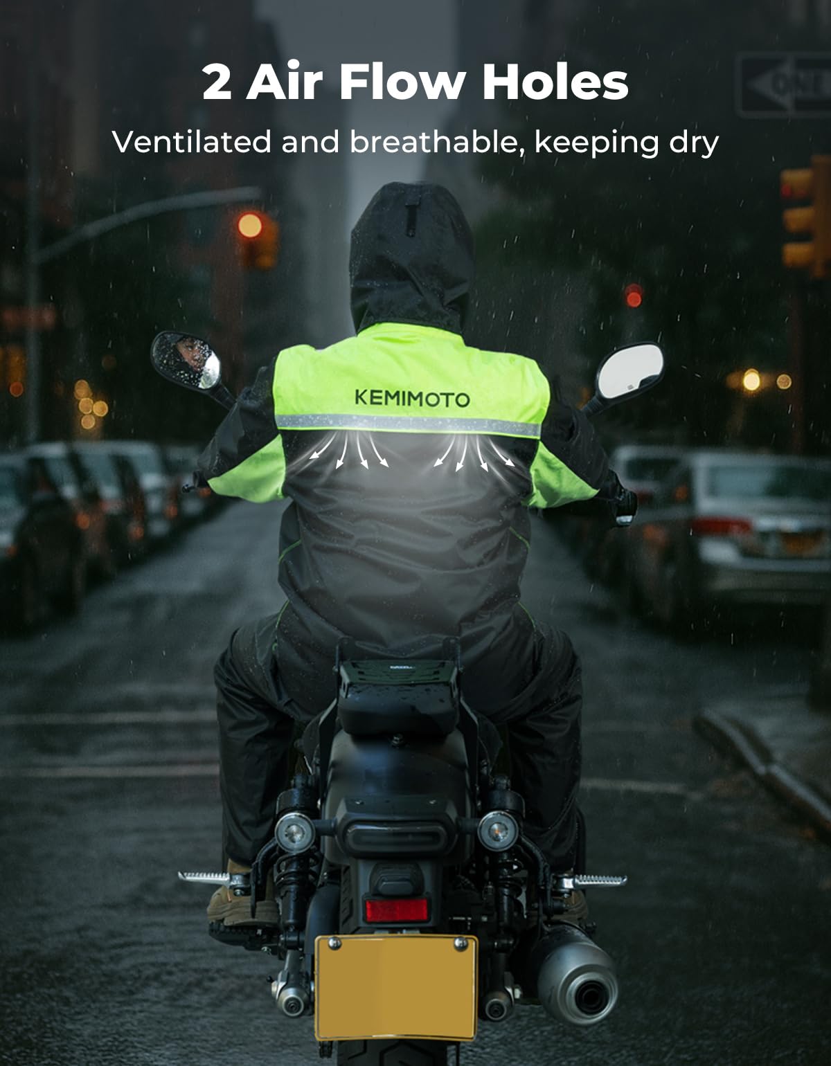 KEMIMOTO Tuta Antipioggia Moto Uomo, Tuta Impermeabile Moto Antivento Traspirante con Strisce Riflettenti per Ciclismo, Escursionismo, Campeggio