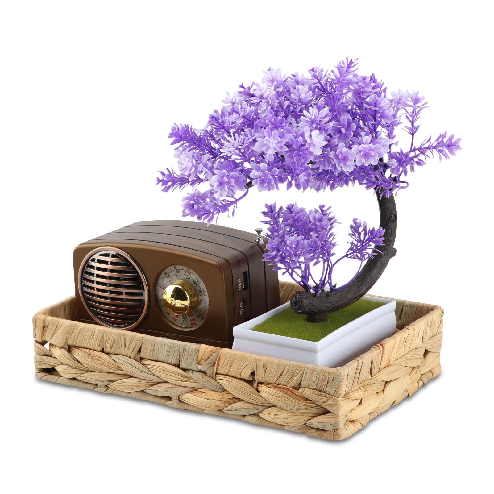 Bathroom Tray,10 Inch Woven Bathroom Vanity Basket Rectangular Hand Woven Organizer Decorative Tray for Toilet Vainty Kitchen Shelf Dining Table Desk(Size:10.04x5.91x2.17inch)