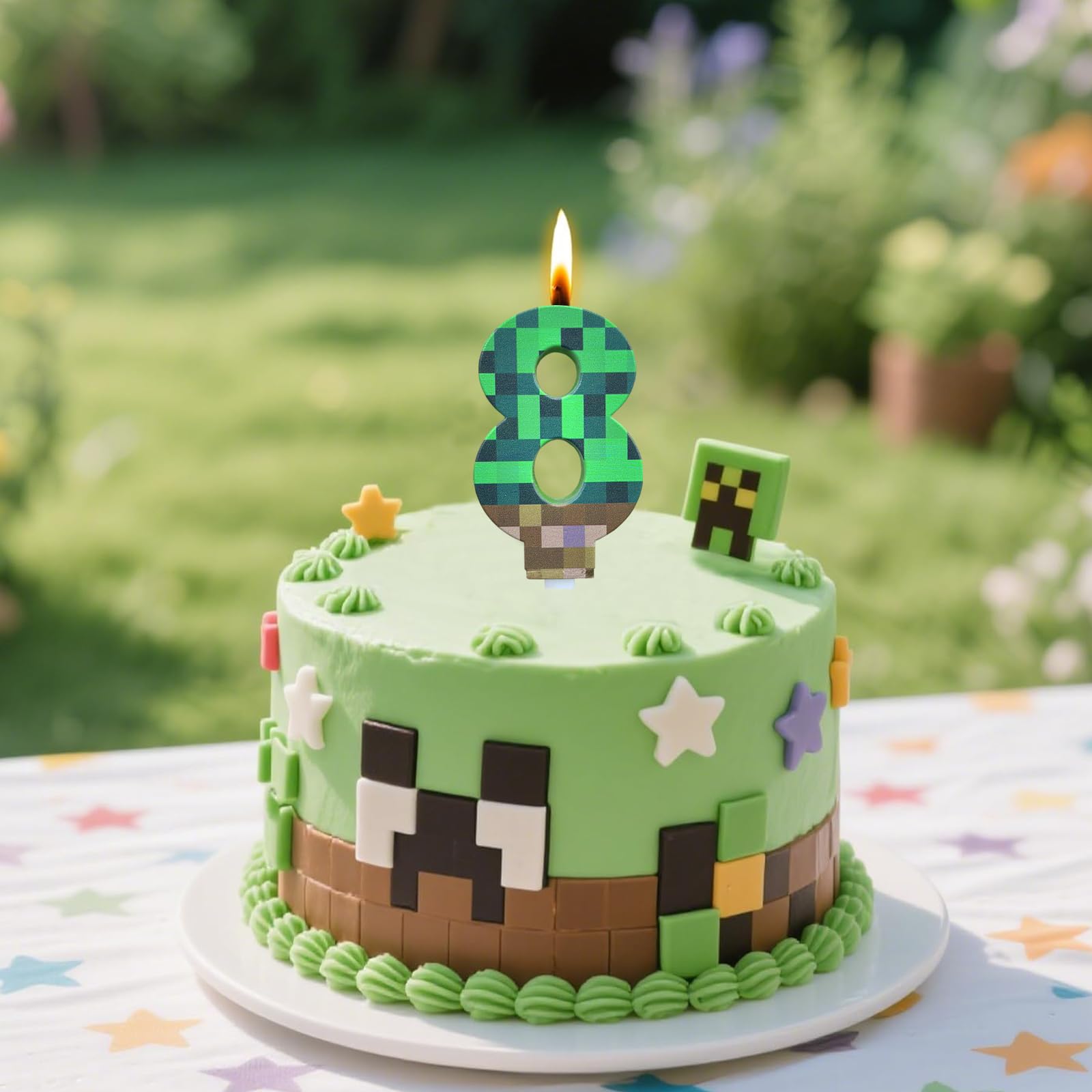 Fzyisw 24 stuks pixelkaarsen, verjaardagskaarsen, Miner thema's, taartkaarsen, verjaardag, pixel Miner kaarsen, verjaardag voor jongens, meisjes, kinderen, verjaardagskaarsen, taartfeest, decoratie