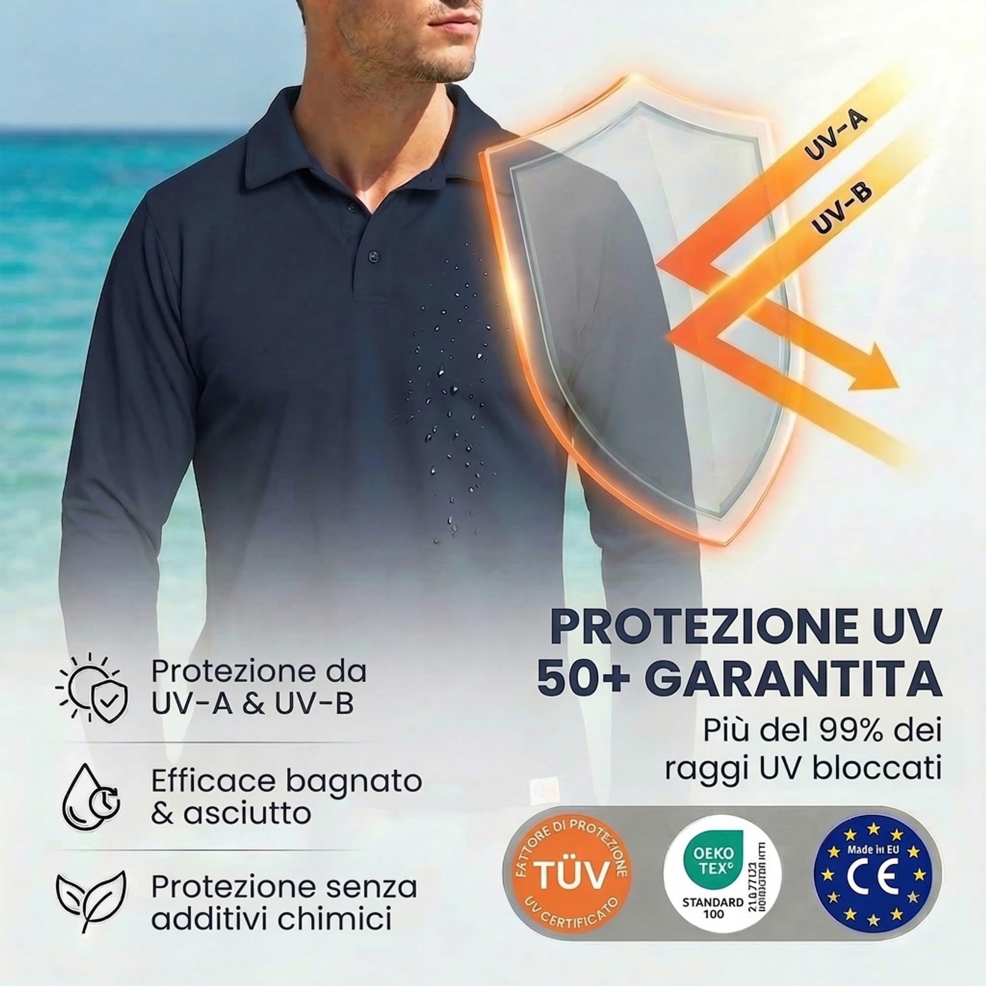 iQ-UV Langarm Polo Uomo