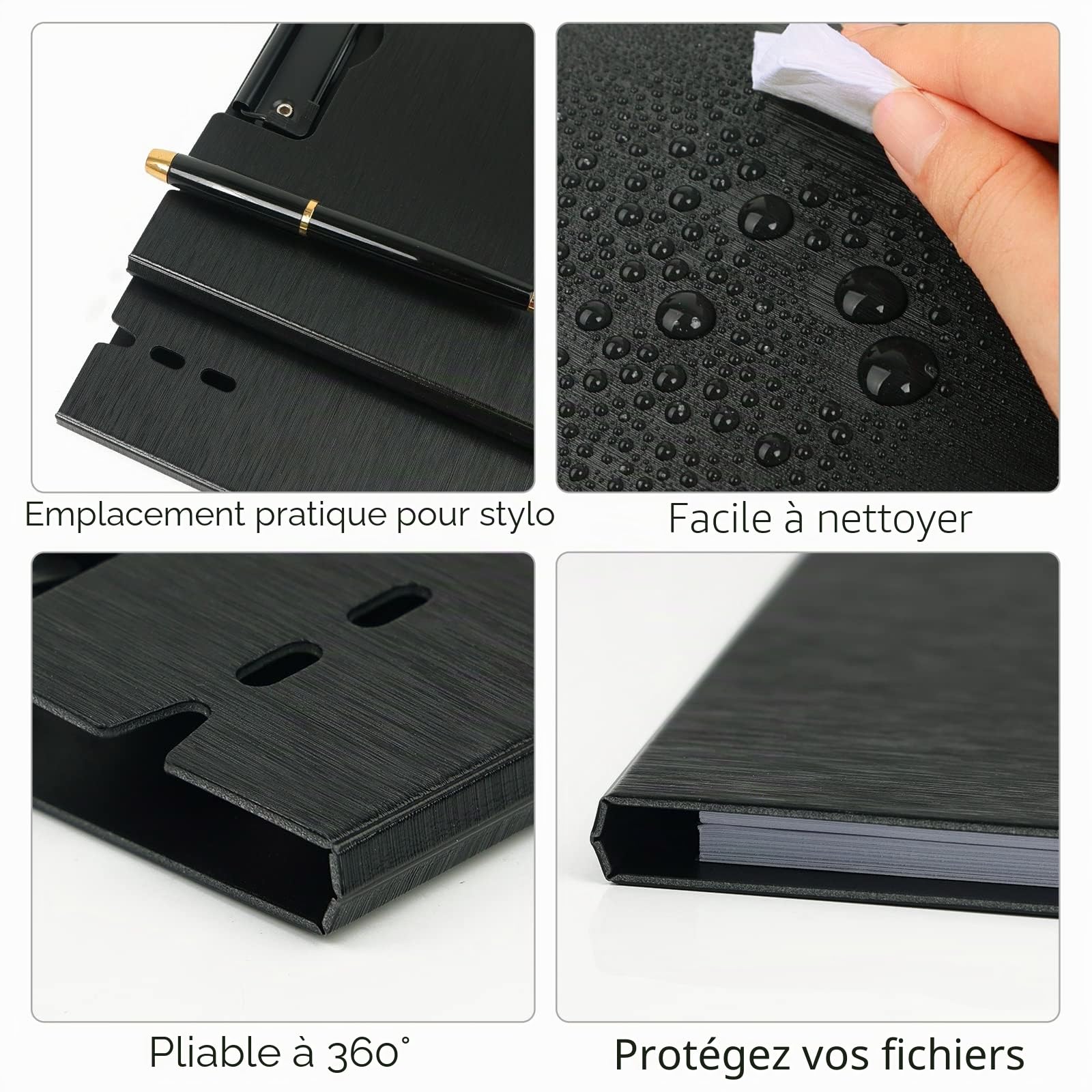 Lot de 5 Porte-Blocs à Rabat,Porte Bloc A4 Avec Pince,Noir | Porte Documents pour étudiants et Bureau
