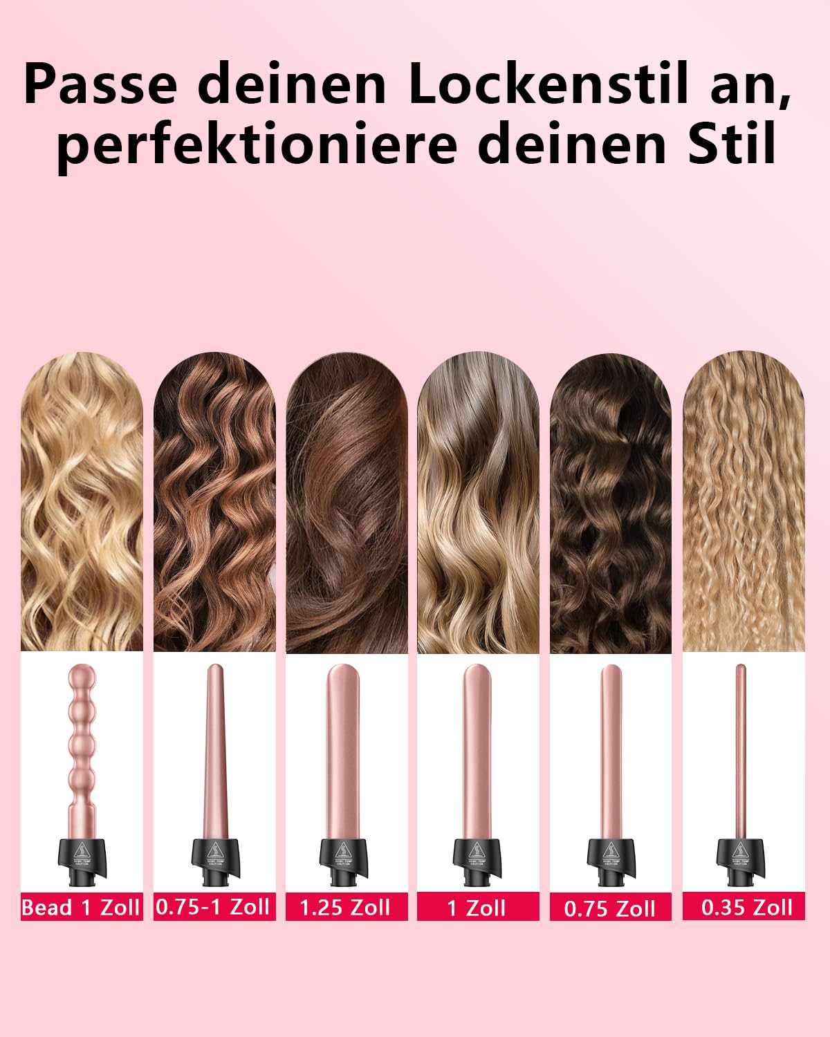 6 in 1 Lockenstab & Schnellaufheizendes Lockenstab-Set mit 6 austauschbaren Keramik-Barrels, schnelle Aufheizung, Dual Voltage Reise Haarwerkzeuge – Lockenstab-Set für Locken & Föhnlook