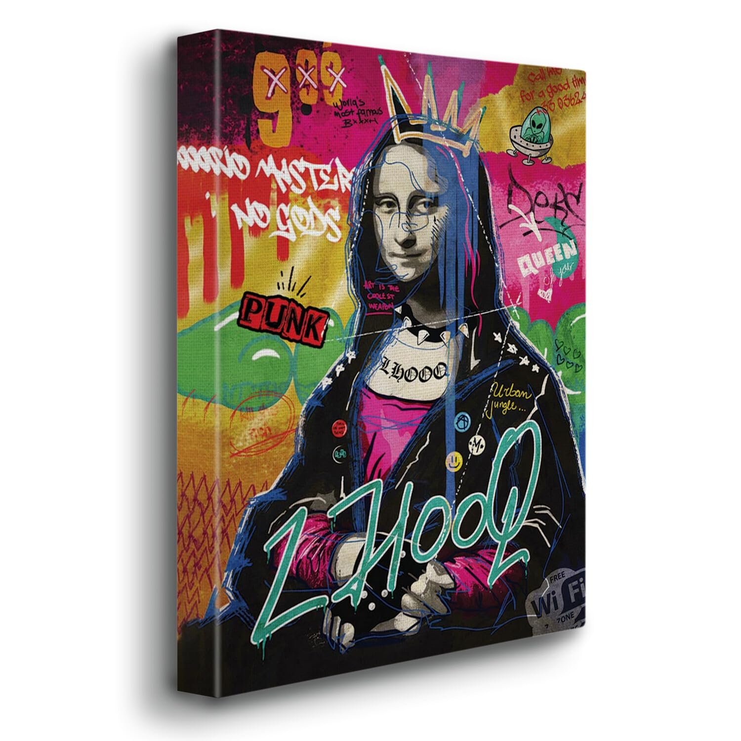 Giallobus - Gemälde - 01 - Mona Lisa Punk - Premium Loom Canvas mit hoher Dicke - 35L x 50l cm - Bereit zum Aufhängen - Moderne Gemälde