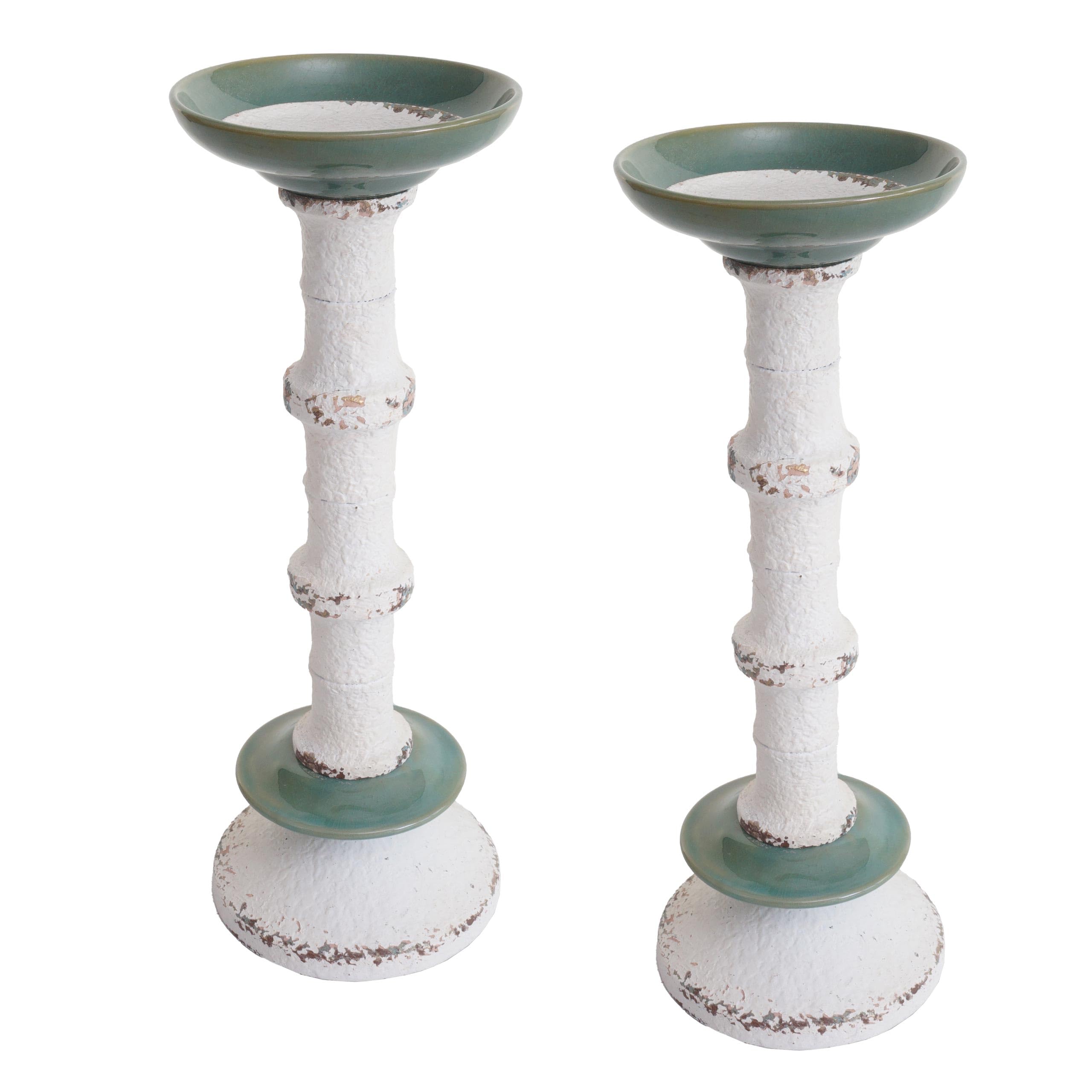 Mendler 2er-Set Kerzenständer HWC-N35 Metall Keramik Höhe 36cm