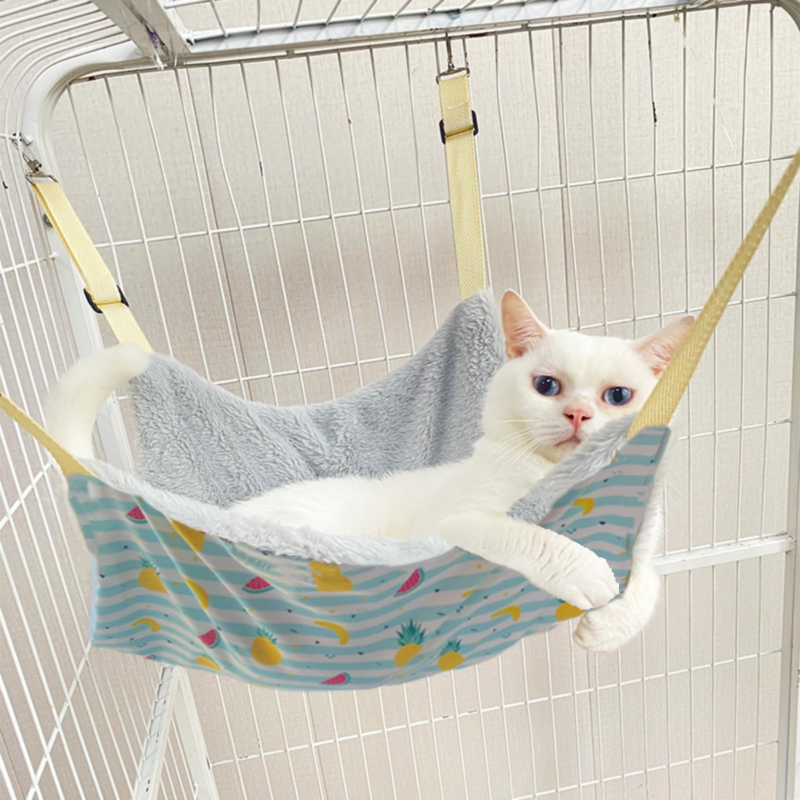 YFFSFDC かわい猫 ハンモック 猫ケージ用キャット 椅子 大きい 耐荷重10KG サイズL調整可能 58cm x 48cm、涼感ベッド 日向ぼっこ遊び場 通気性 金具丈夫 冬夏両用お手入れ簡単 両面使用