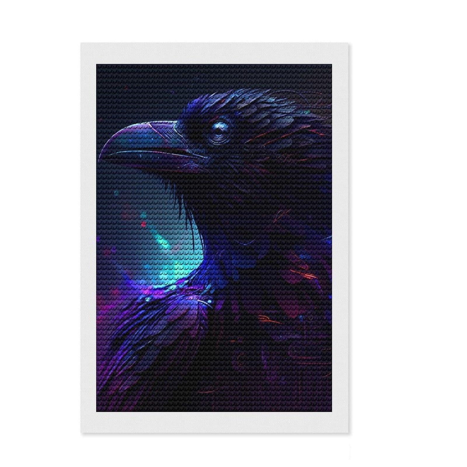 Junmoney Raven Diamond Painting Kit 8"x12", Relaxing DIY Hobby, Neat Printed Canvas, Home Wall Decor, Thoughtful Handmade Gift
