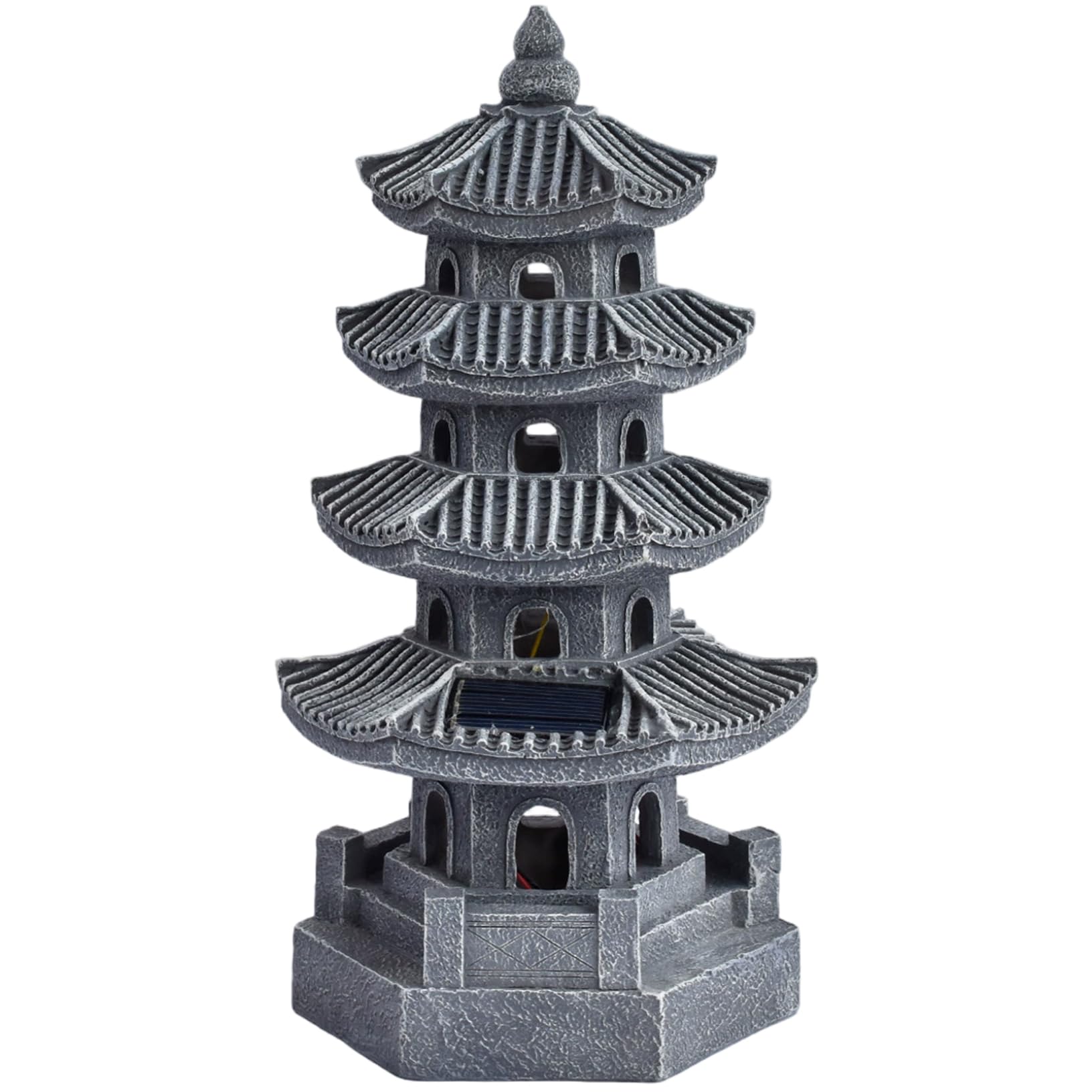 Ginwrek Japanese Garden Decor Pagoda Garden Statue Solar Powered Pagoda Lantern Resin Outdoor Zen Japanese Decor for Balcony, Patio, Porch, 11.4x4.7x4.7 inch Grey