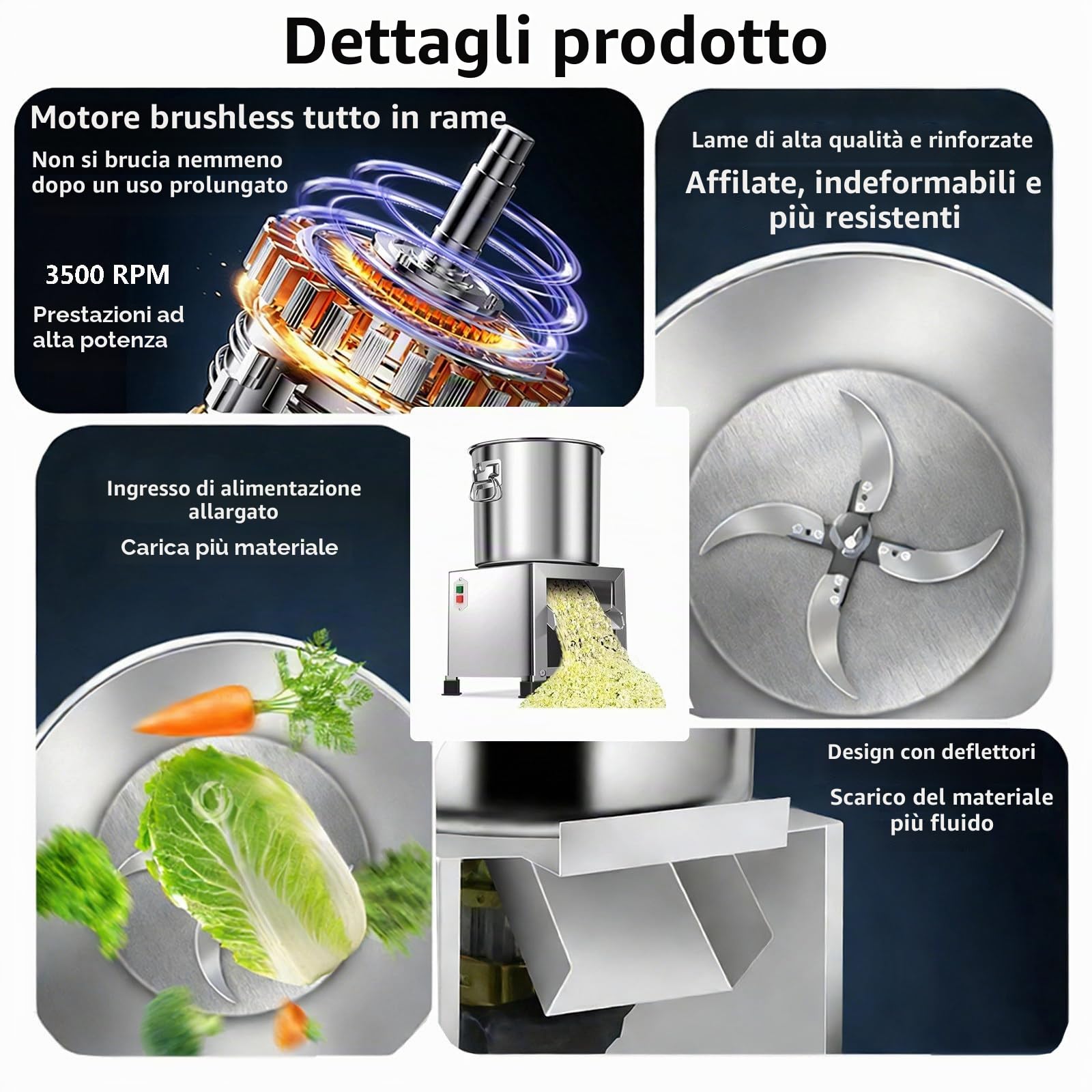 Robot Da Cucina Multifunzionale, Tritatutto Elettrico Professionale per Verdure, 3500 Giri/Min, Grattugia in Acciaio Inox, Per Mangimi per Animali, Verdure, Cereali, Arachidi, Zenzero E Aglio