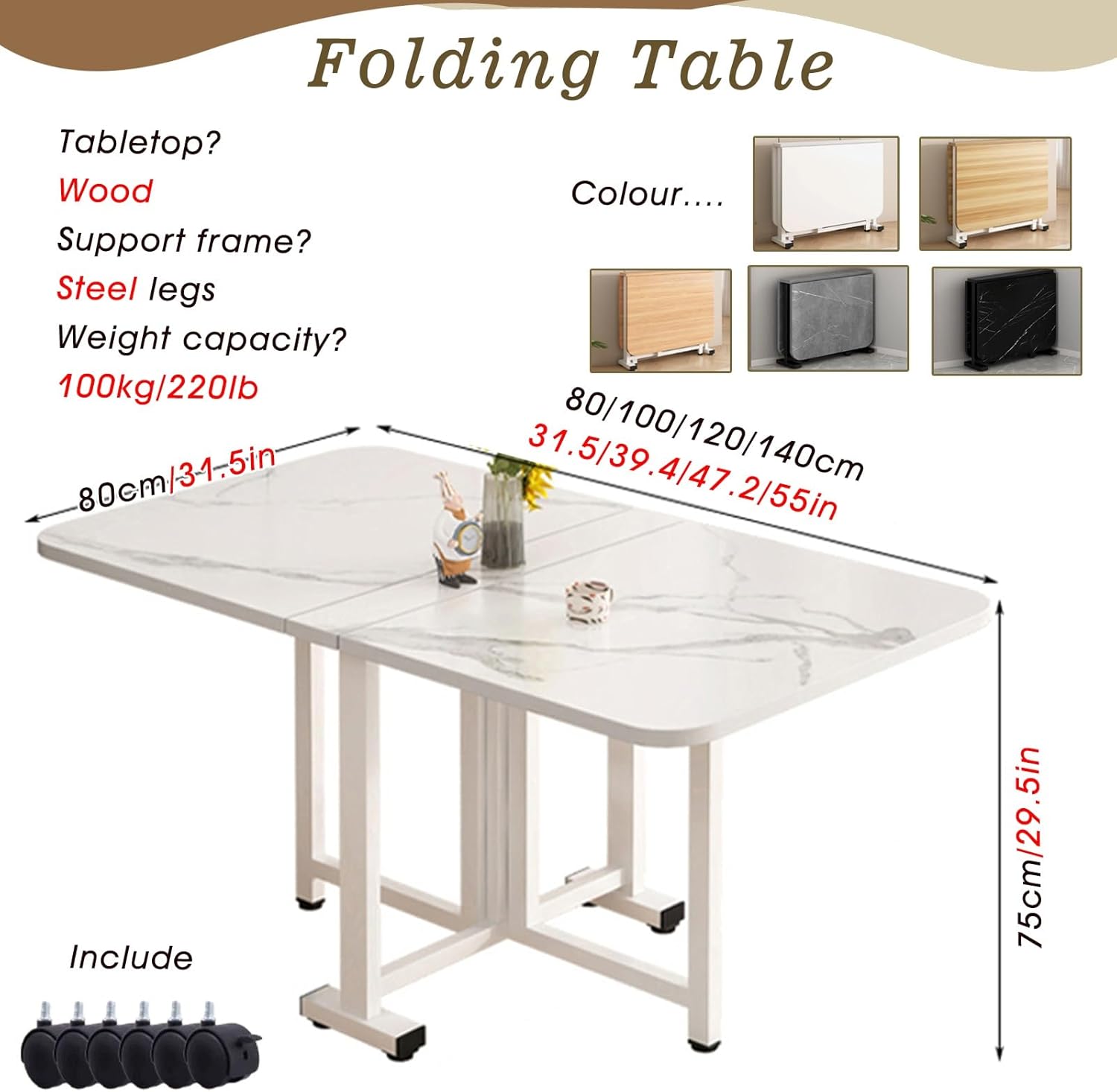 伸長式ドロップリーフ折りたたみダイニングテーブル、75cmの小さな折りたたみテーブル、ダイニングルーム、クラフトスタディ、ノートパソ