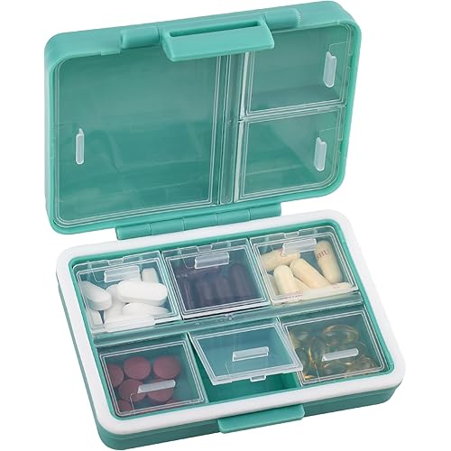 9-Grid Pill Organizer,Portable Pill Box,Large Capacity Compartments,Travel Pill Container,Medicine Dispenser,Pill Purse,Pill Case for Vitamins, Fish Oils or Supplements (Dark Green)