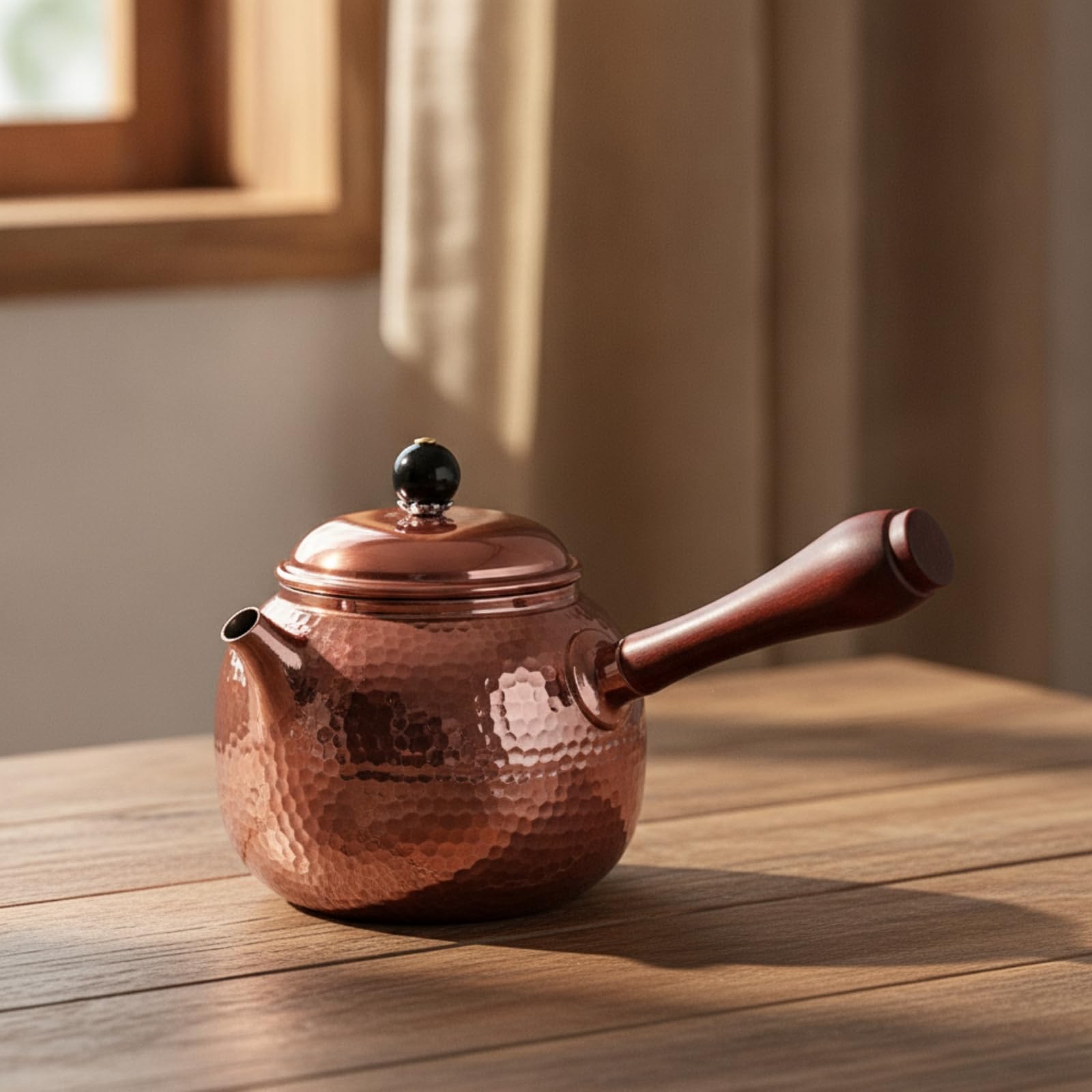 Tetera Cobre Resistente Al Óxido Tetera con Tapa Compacto Hervidor para Aficionados Al Té, Cocina, Oficina, Tetera De Cobre Con Mango Lateral Y Diseño De Parche Envejecido