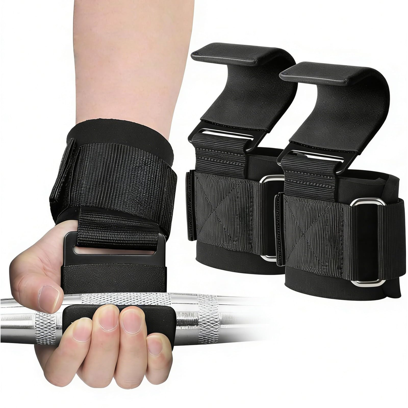 Weight Lifting Hooks,Wrist Straps for Weightlifting,Workout Wrist Wraps,Non-Slip Wrist Support Straps for Pull Up Fitness Strength Training Bodybuilding Workout (Black)