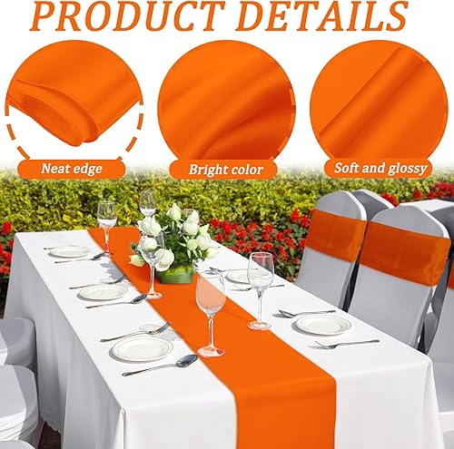 Miniatura 29 de Bencailor 24 caminos de mesa de satén a granel de 12 x 108 pulgadas de largo, mantel de tela suave brillante para banquete de boda, cumpleaños