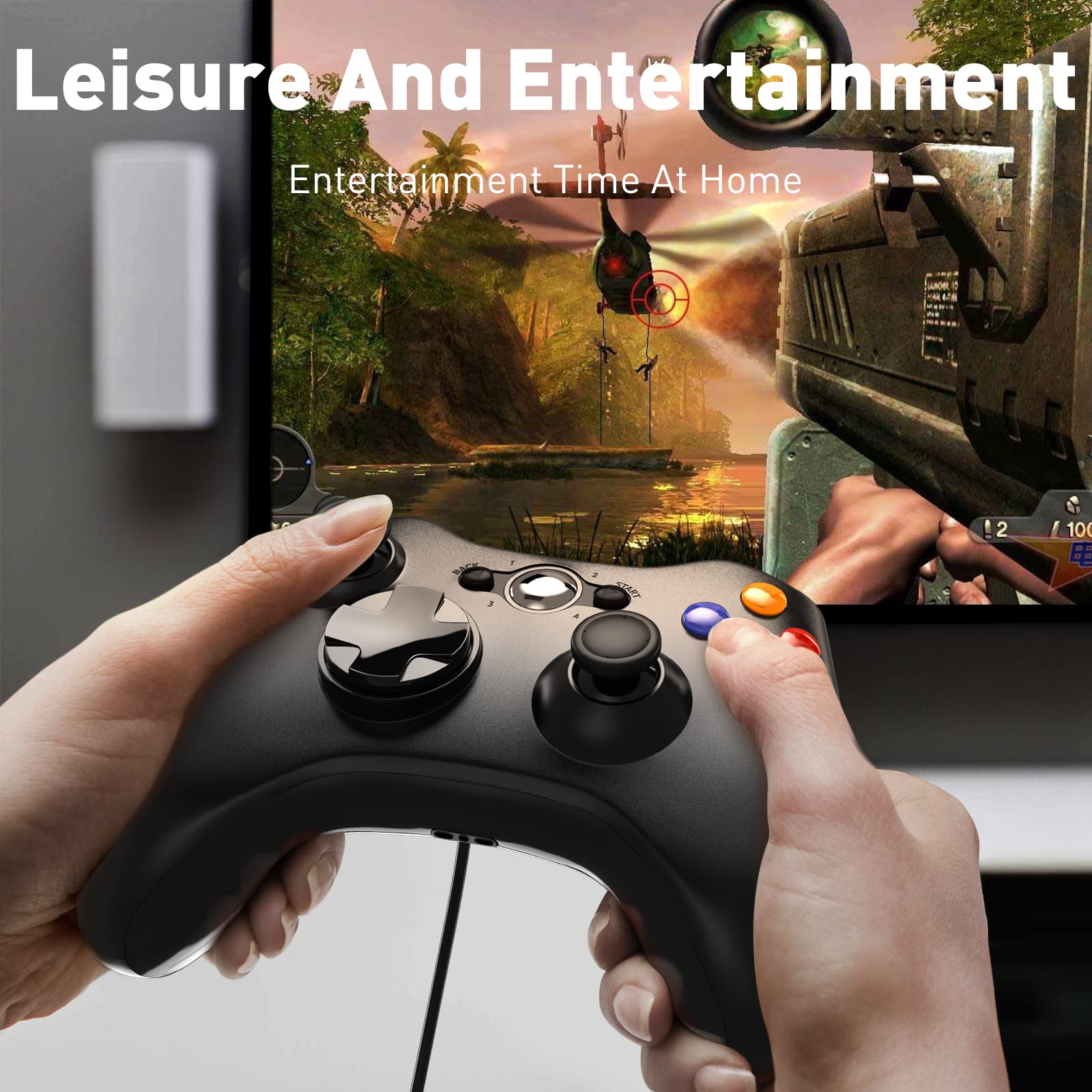 Manette Filaire Xbox 360,Manette PC USB Joystick Gamepad pour Xbox 360, Contrôleur de Câble Ergonomique pour Xbox 360 Slim PC avec Windows Vista /7/8/10/XP
