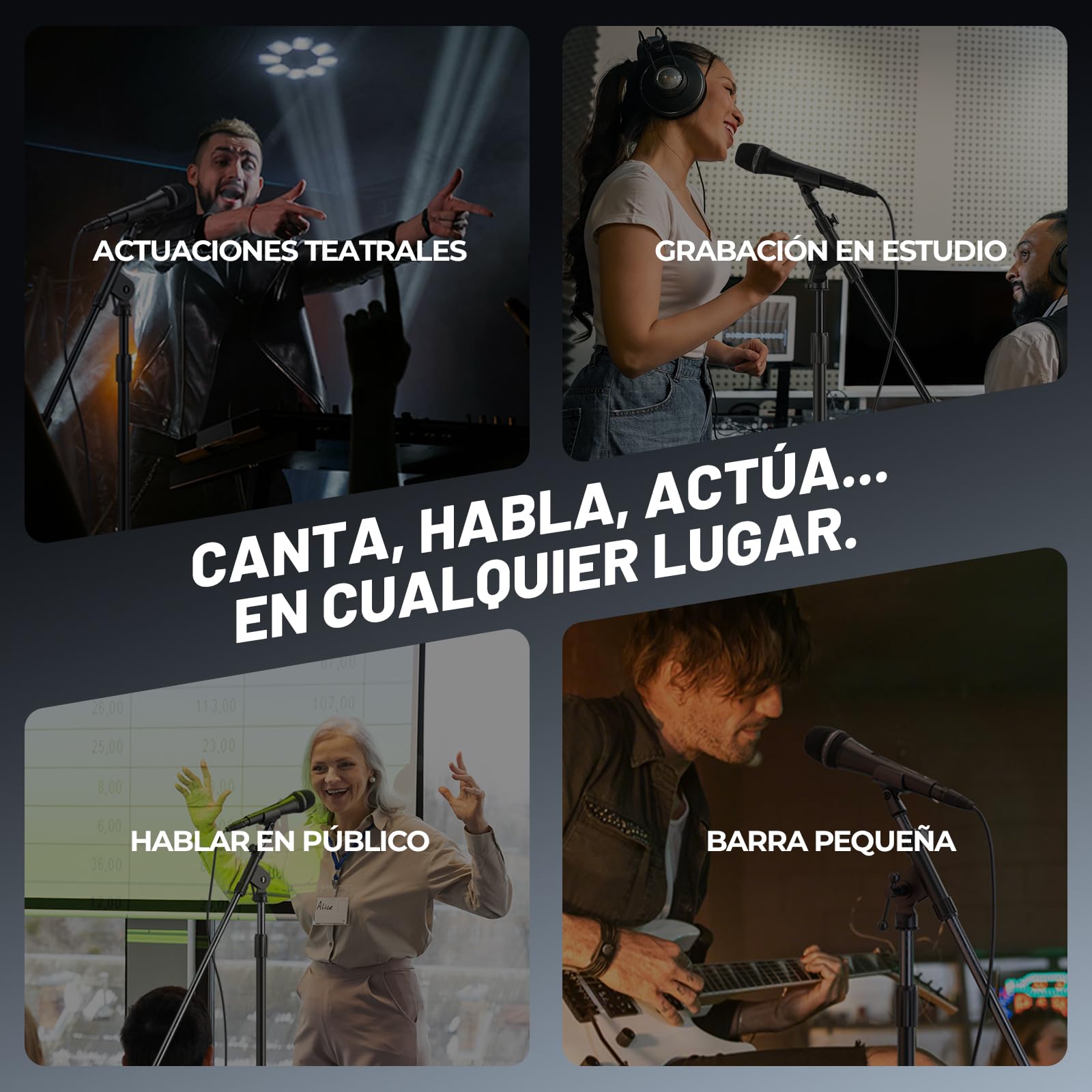 Micrófono Vocal dinámico supercardioide Phenyx Pro PM-26S con Cable XLR de 5 m, Pinza para micrófono y Bolsa de Almacenamiento, micrófono con Cable de Mano para Canto, Escenario, Estudio y Karaoke