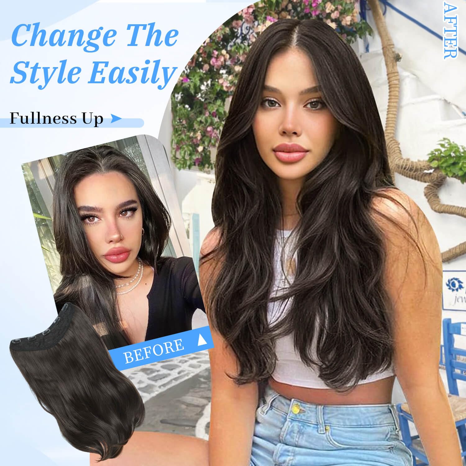 Ms taj Hair Extensions 20Inch Medium Brunette with Honey Brown Balayage Body Hair Extensions Clip in Wavy Natural Layered Full head Thick for women with Dense hair increase hair volume - Image 4