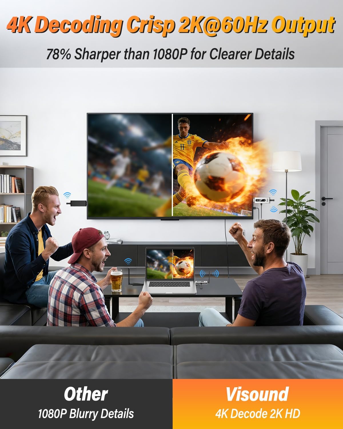 Wireless HDMI Transmitter and 2 Receivers with LCD Display,4K Decode 2K@60Hz Output,492FT/150M Range,Plug & Play,5.8G+2.4GHz Extender for Video and Audio to Monitor from PC/Projector/TV Box