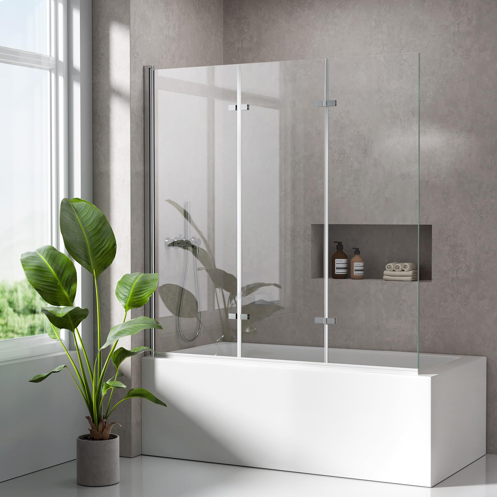 Duschwand für Badewanne 130x140 cm, 3-teilige Faltwand