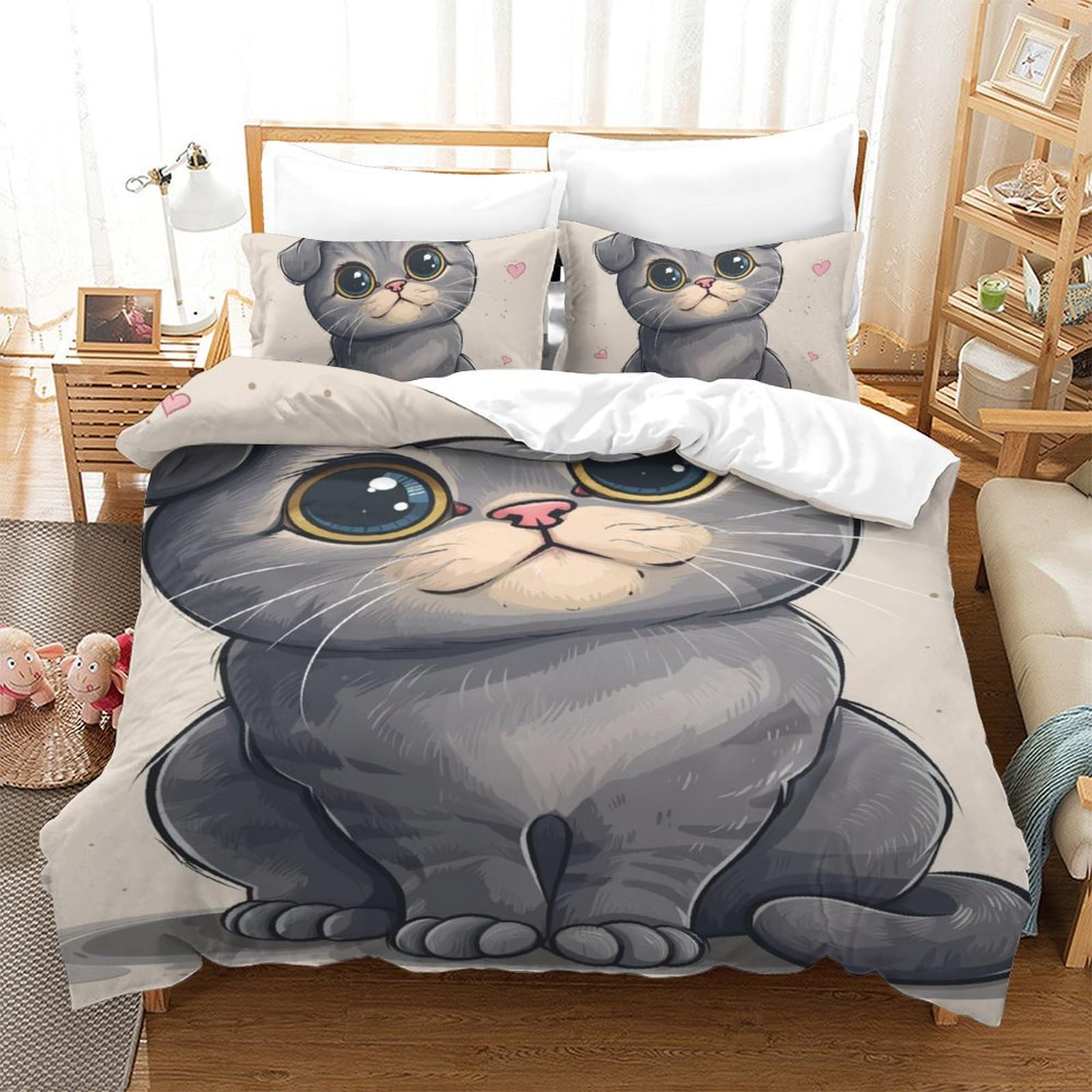 Housse de couette chat American Shorthair 3D le cadeau idéal pour lit simple d'enfant et ado