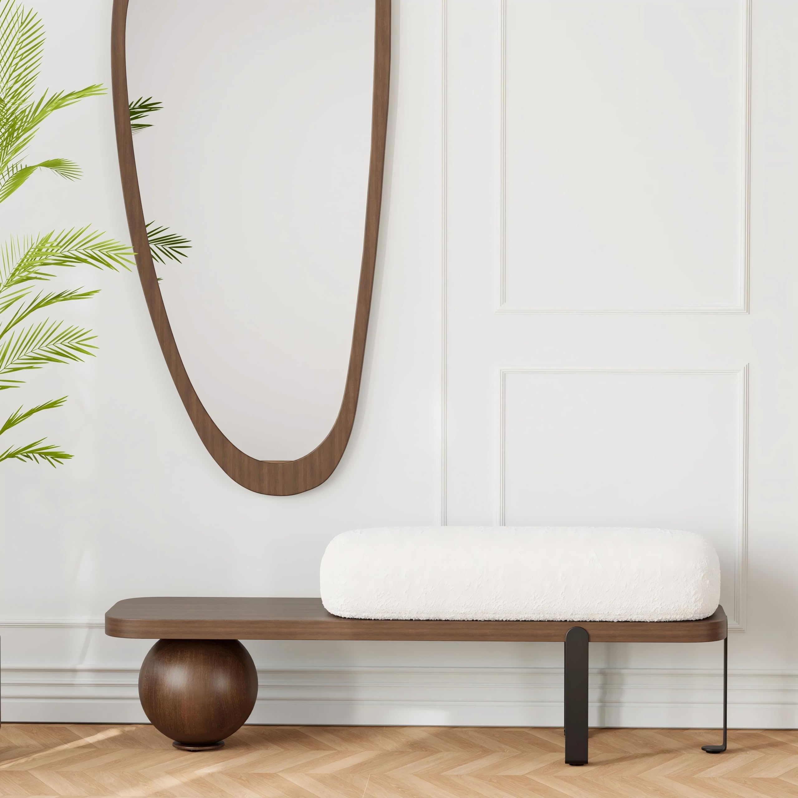 Homary Panca da ingresso, in legno, imbottita, con gambe astratte in metallo, design moderno, per camera da letto, soggiorno e corridoio, 119,9 x 35,1 x 41,9 cm (lunghezza x larghezza x altezza),