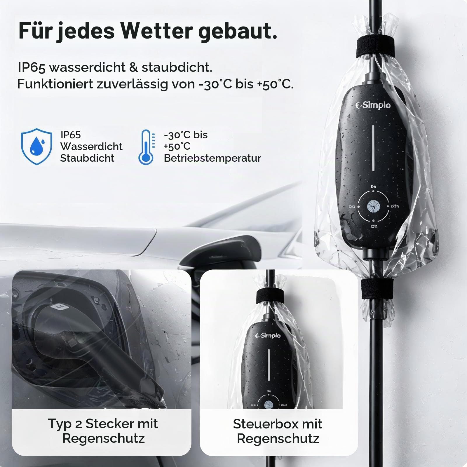 Typ 2 Ladekabel Schuko, 5M, 3KW, 6-13A, EV Ladegerät mit Schuko Stecker 16A