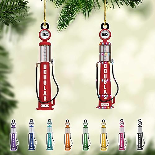 Miniatura 13 de Adorno de Navidad personalizado con bomba de gas, decoración retro personalizada para árbol de vacaciones, recuerdo único para trabajadores de