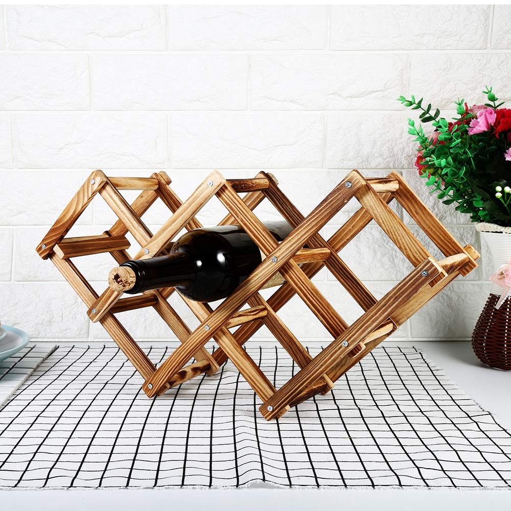 Wine Rack, 6 Bottle Wine Rack Storage Freestanding Wine Bottle Holder Stand Bottle Display Shelf Wooden Wine Storage Rack for Home