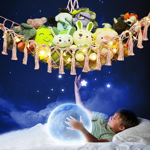 Miniatura 4 de Red de animales de peluche o hamaca de almacenamiento de juguetes con luz LED colgante para almacenamiento de animales de peluche para decoración de