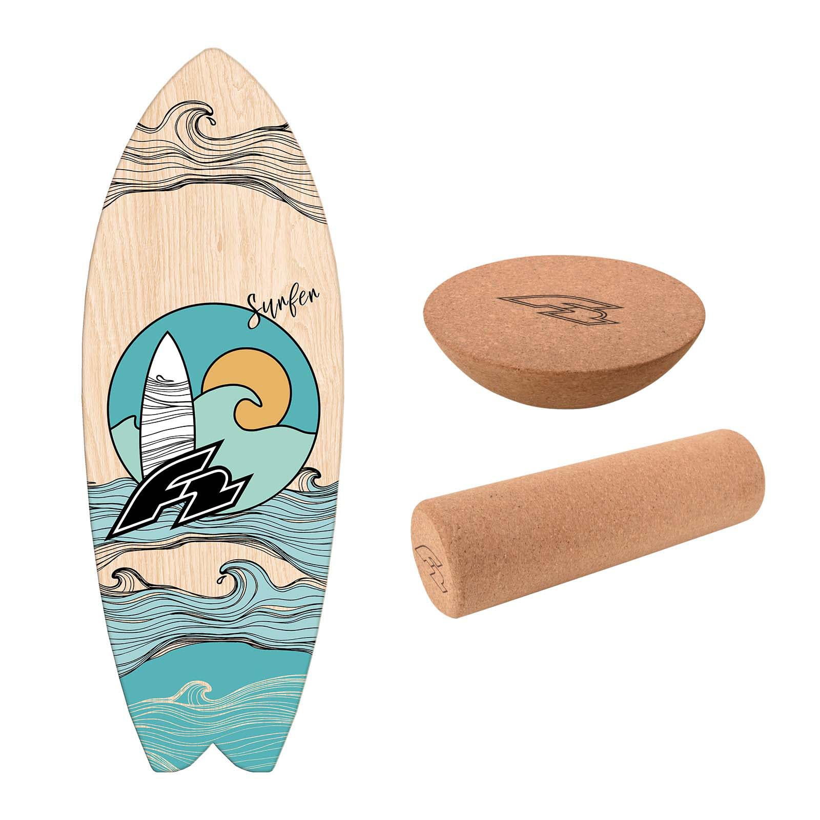 F2 Marken Balance Board Set mit Korkrolle UND Halbkugel Modell wählbar aus Holz für Einsteiger und Profis - Balancetraining, Fitness, Gleichgewichtstraining für Kite Windsurf Wingfoil Wassersport