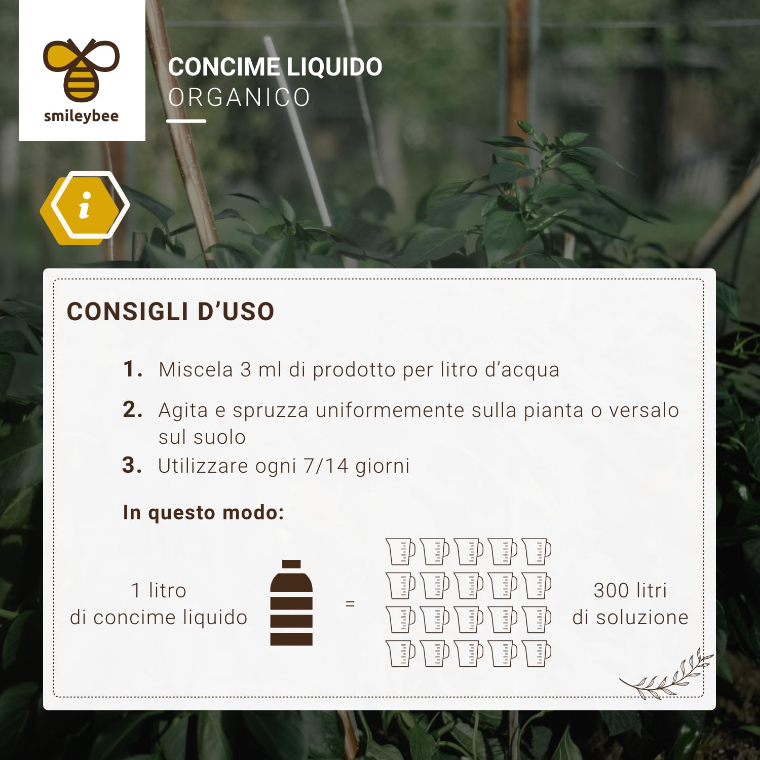 Hydroverde Concime Liquido Fertilizzante Biostimolante a Base di Amminoacidi, 100% Biologico - Nutre e Protegge la Pianta in Modo Completamente Naturale - 5 Litri