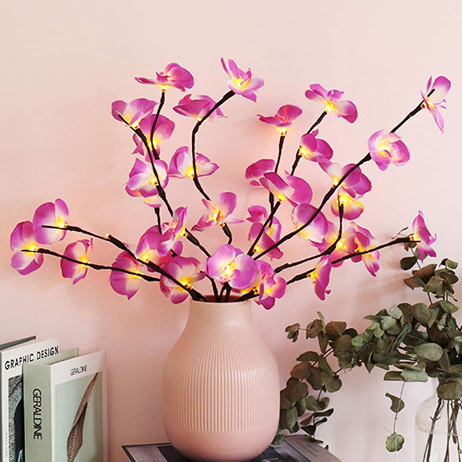 2 Pack Butterfly Orchid Tree Light LED Lights Battery Powered Decorative Tabletop Lighted Tree Lamp Lighted Branches LED Branch Lights for Christmas Room Home Romantic Decoration (Purple)