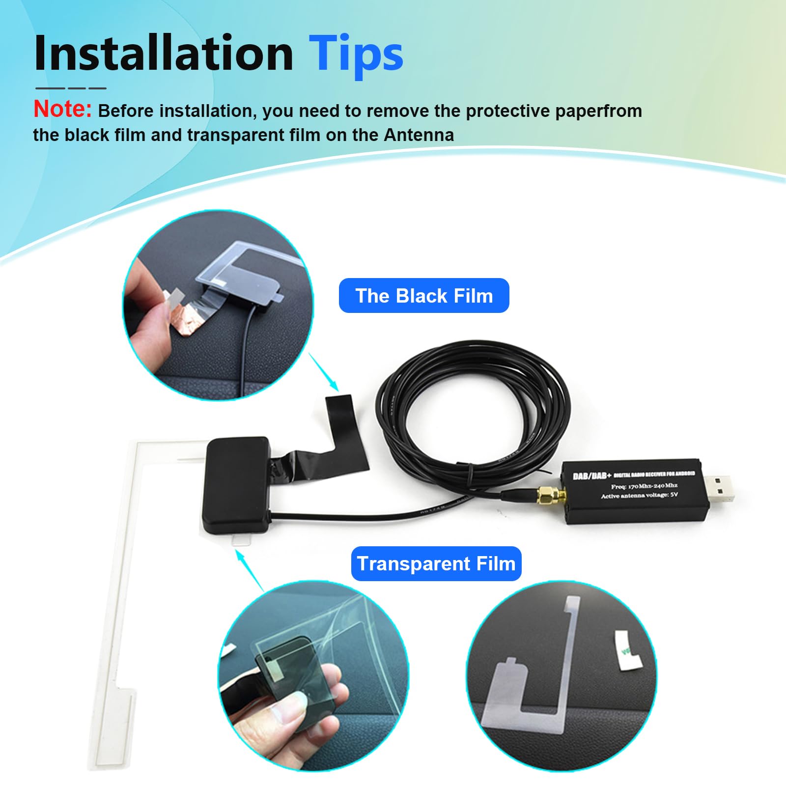 Podofo Adattatore DAB DAB+ Ricevitore Radio Digitale, Sintonizzatore Radio DAB+ con Antenna, Interfaccia Antenna SMA e USB 2.0, Modulo DAB Universale per Autoradio Android - Supporta APP ​​​​DAB