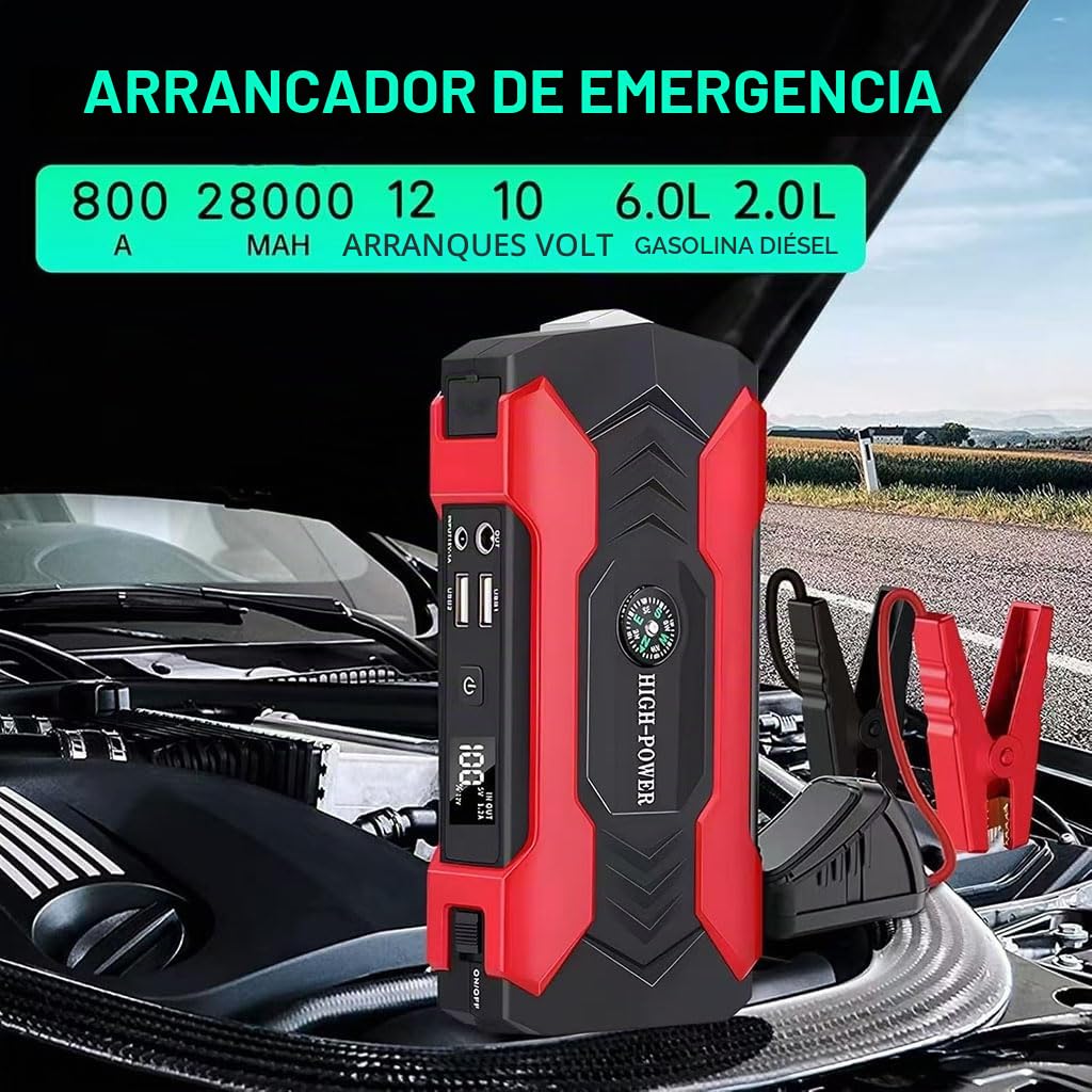 Arrancador de batería de Coche para Toyota CHR 2018-2025, 12V 28000mAh Arrancador de Coches Pinzas Bateria Booster Bateria Accesorio