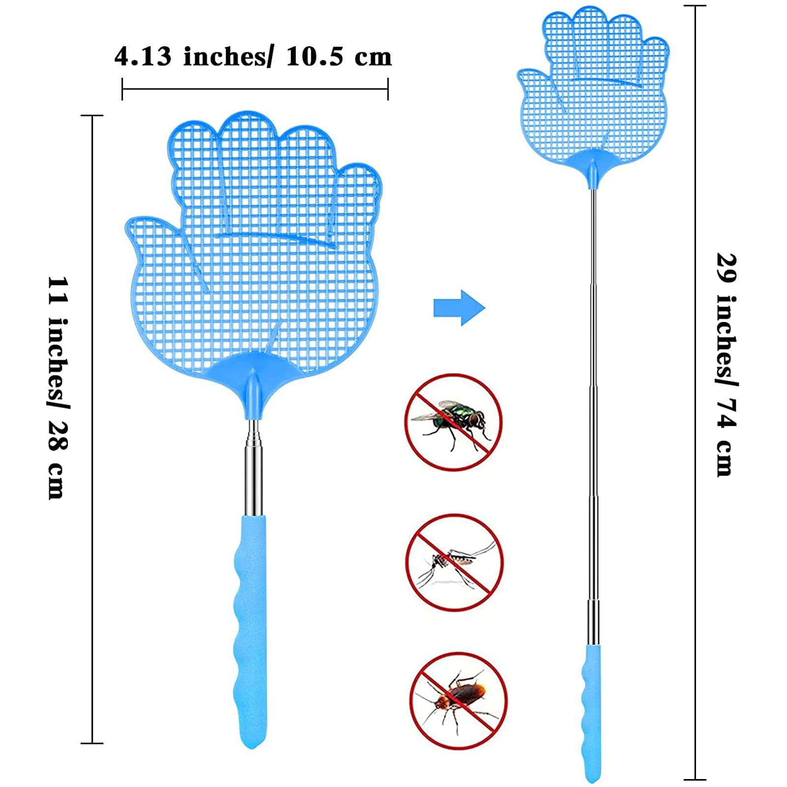 4Pezzi Scacciamosche Estensibile,Paletta Mosche,Portatile Scacciamosche Plastica,Scacciamosche Manuale con Flessibile Durevole Maniglia Telescopica in Acciaio Inox per Casa Mosche Zanzare Insetti