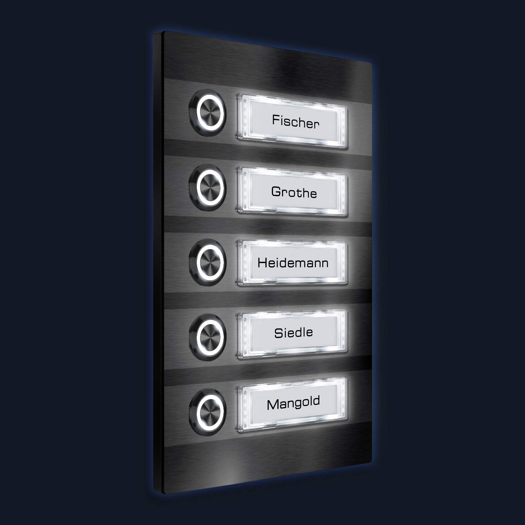 Metzler® sonnette 5 foyers avec LED optionnelle et plaques nom interchangeables acier inoxydable montage en saillie durable extérieur connexion facile 6–12V pièces détachées 10 ans