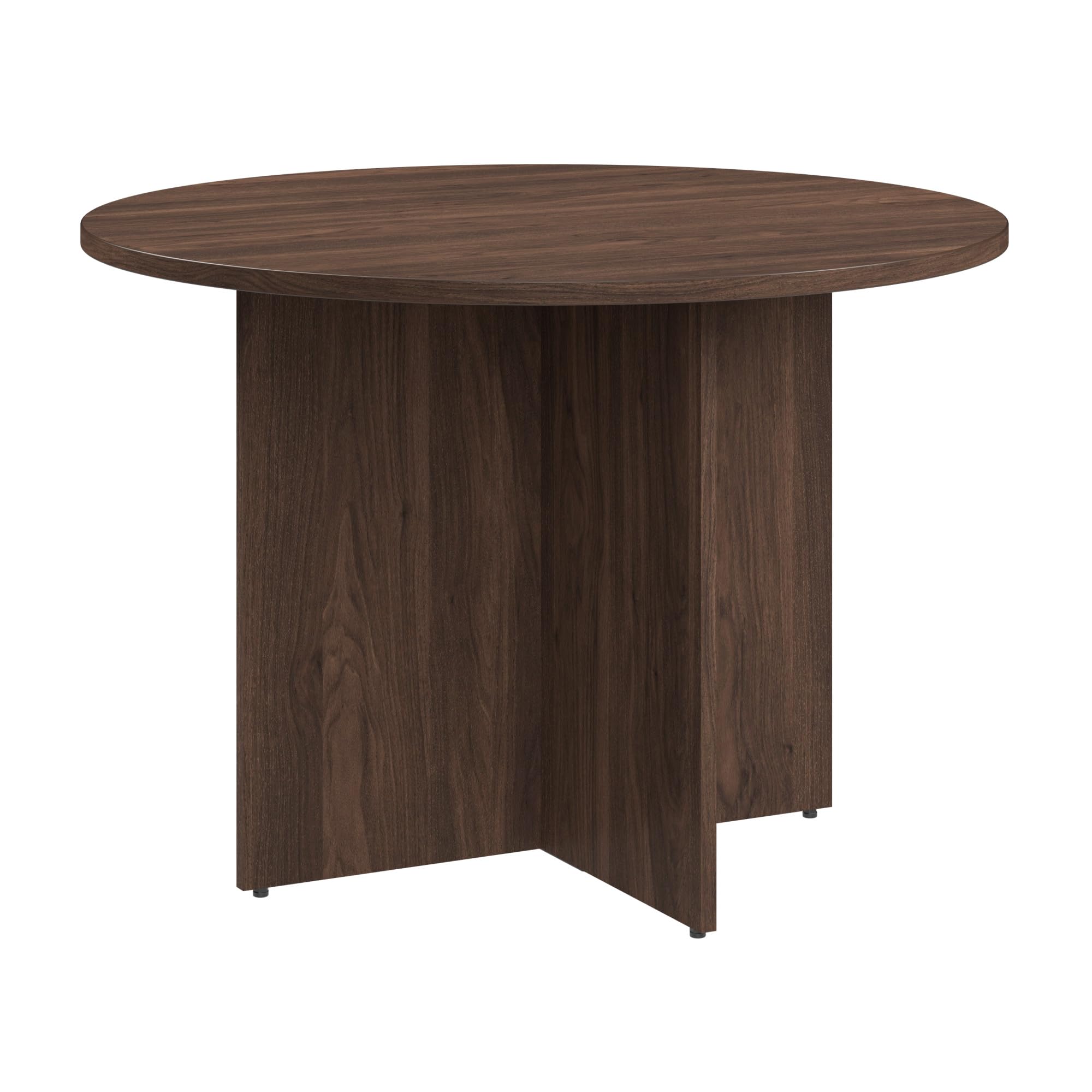 Bush Business Furniture 42-inch Round Conference Table with Wood Base, Circular Meeting Room Desk for 4 Users, Black Walnut