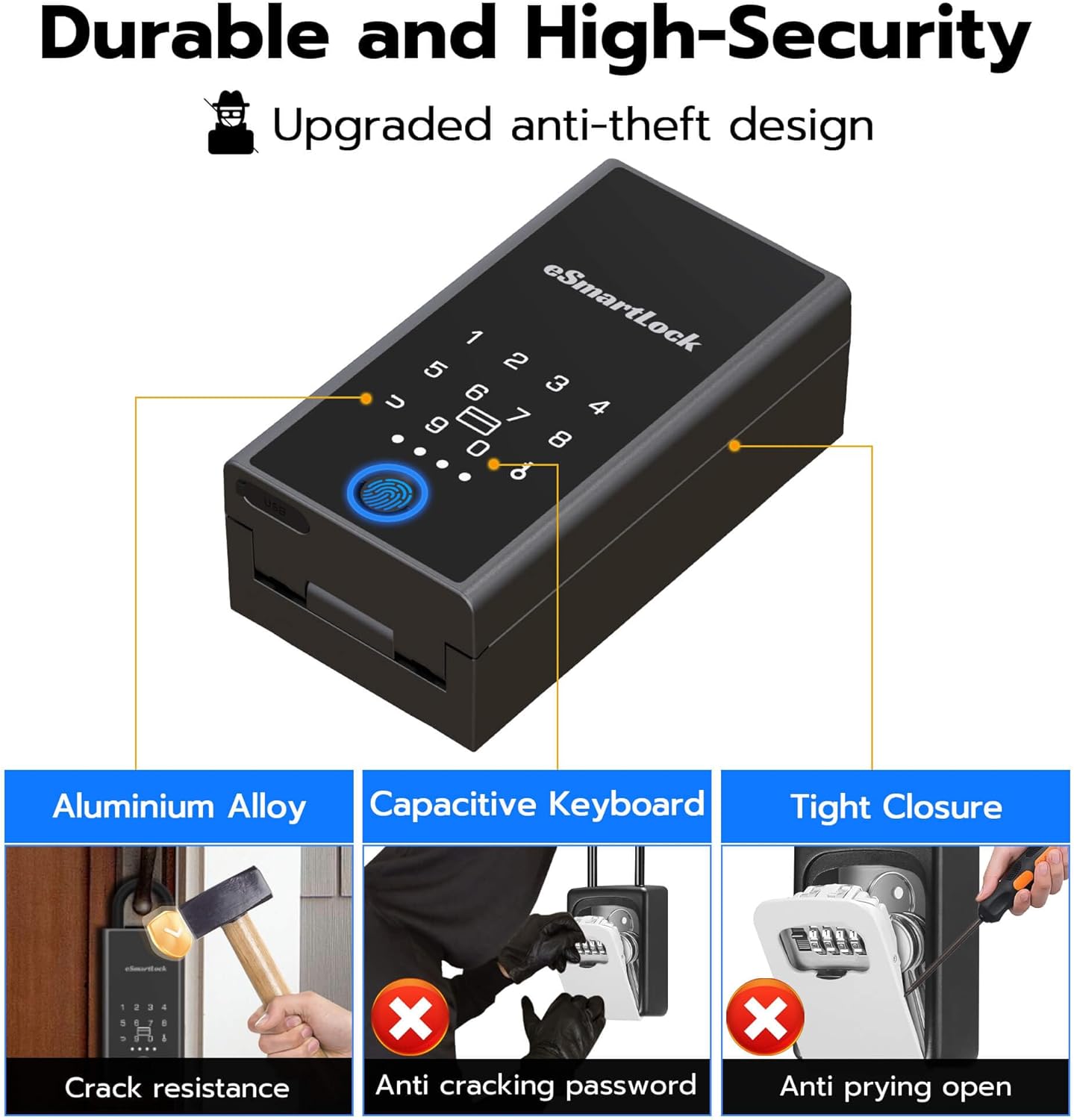 Anweller Lock Box for Keys with Code, Fingerprint RFID Smart Bluetooth Key Hider, Outdoor Waterproof Combination Lockbox for Realtor, Hosts, Keys Safe Storage, Hide a Key, Door Hanging & Wall Mount