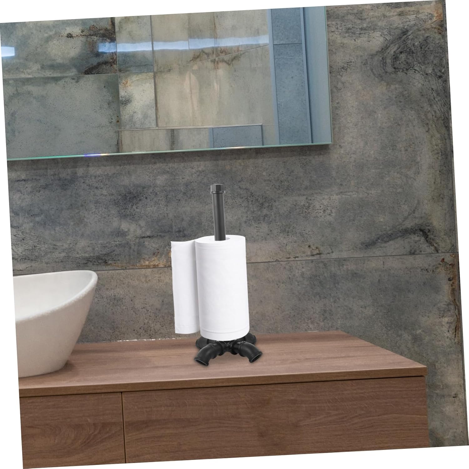 Industrial Iron Art Paper Towel Holder Base Vintage Style Kitchen Paper Towel Stand for Countertop Rustic Farmhouse Design Easy to Install for Dining Room and Kitchen