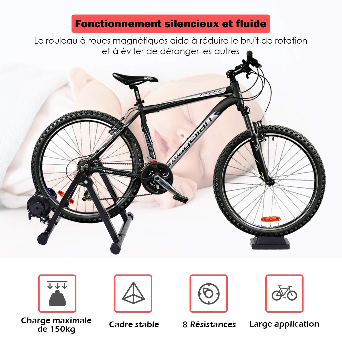 GOPLUS Home Trainer Vélo pour Roue 26-28’’ 700C,avec 8 Vitesses