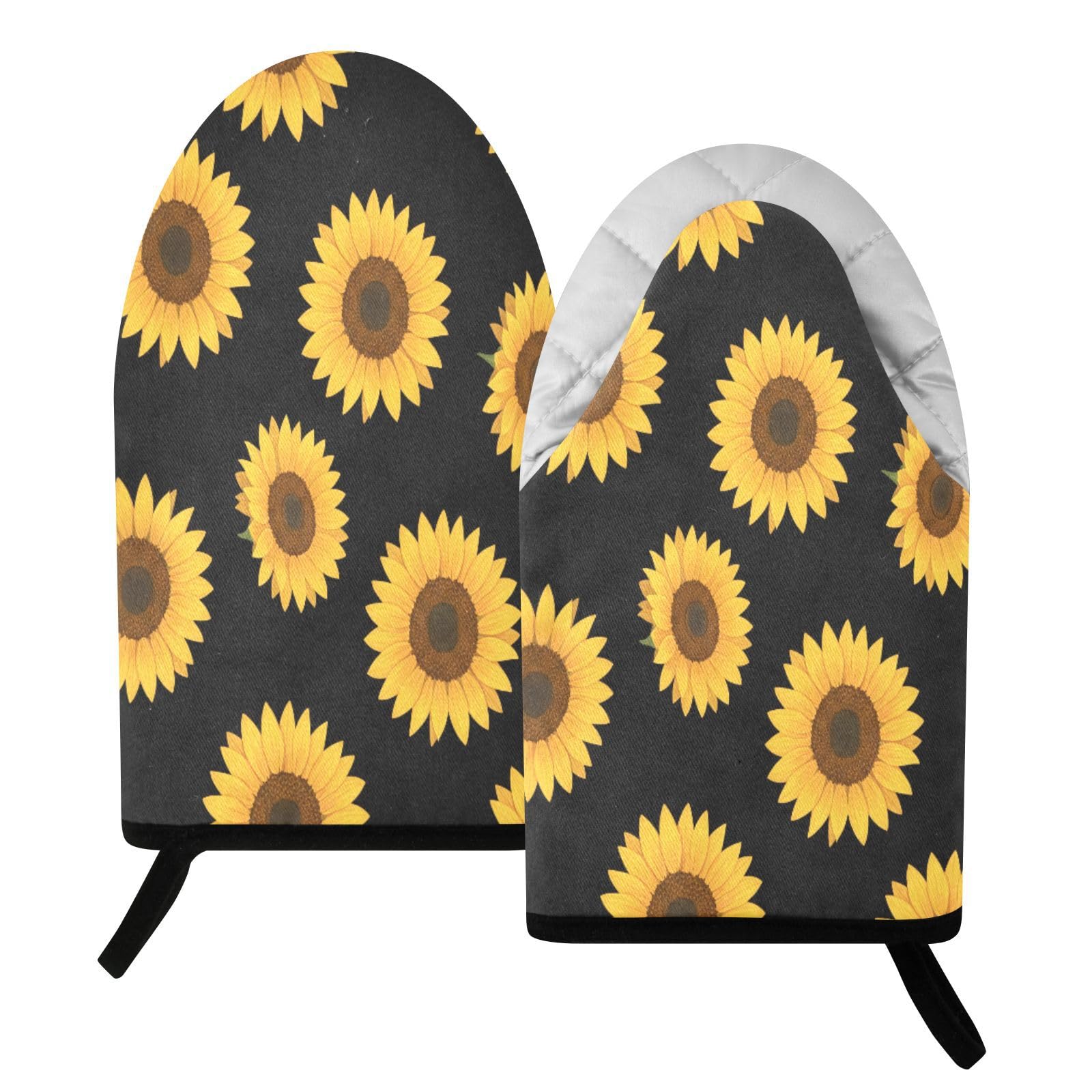 BURSTDDY Sunflower Oven Mitt,Heat Resistant Kitchen Mitts for Cooking