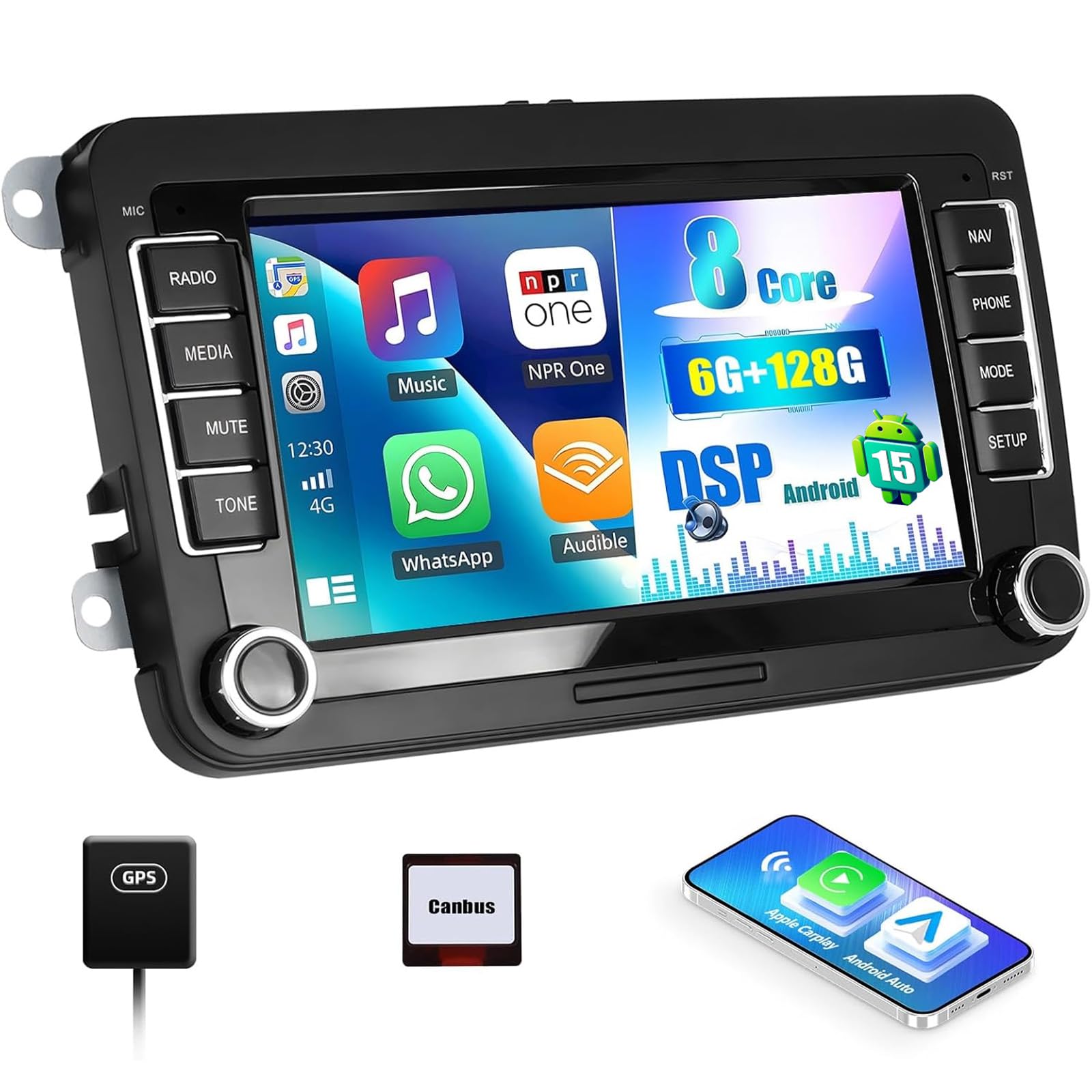 6+128G CAMECHO 7" Autorradio para Golf 5 6 VW Polo Touran Tiguan Passat B6 B7 Seat Skoda, Android 13 Wireless Carplay Android Auto Bluetooth Radio con WiFi GPS FM/RDS +Canbus HD IPS Touchscreen