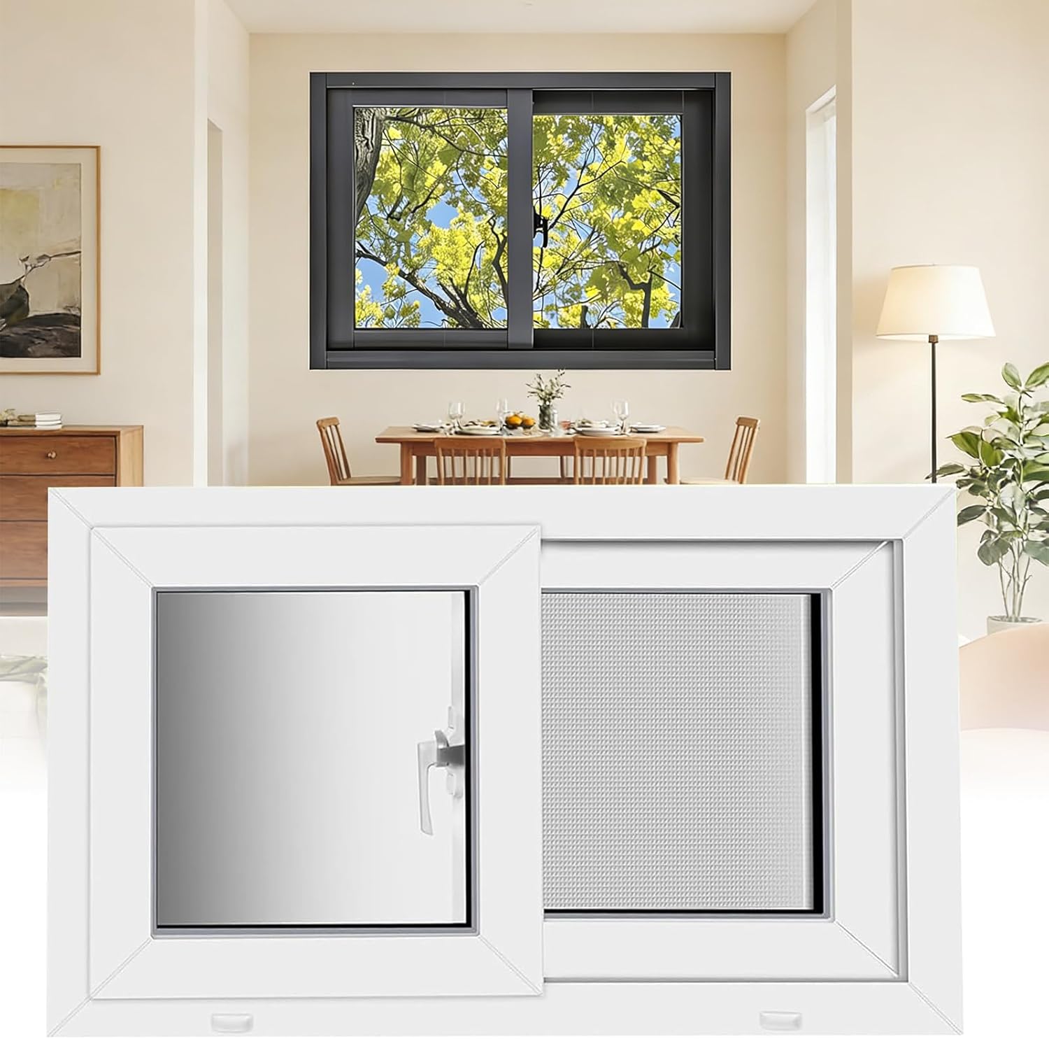 Basement Window Replacement Sliding Windows with Screen, Aluminum Shed Window with Tempered Glass, Mobile Home Windows for Chicken Coop House Rv Garage Bathroom(White,24x12in)