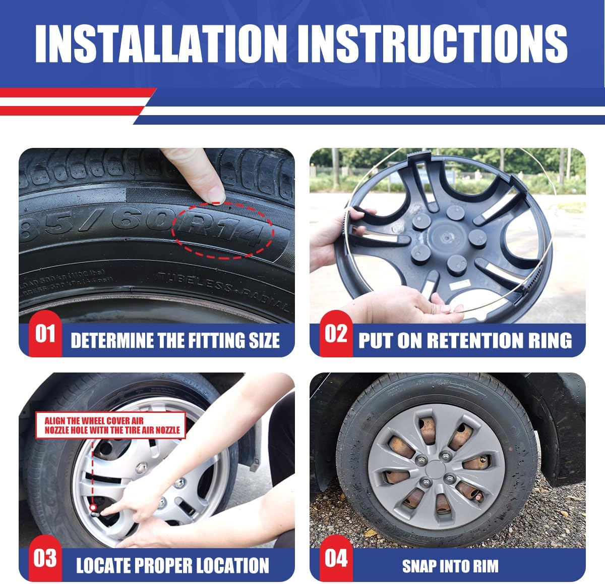 Winjet 14" Hubcaps for 2012-2017 [2012 2013 2014 2015 2016 2017 Hyundai Accent Sedan/Hatchback],Only Fit Iron Hub & Steel Wheel Heavy Duty PP Material Snap-On Installation(14 Inch Set of 4,Lacquer)