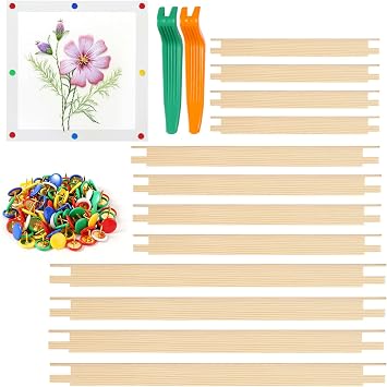 12Pcs Large Stretcher Bars Set for Needlepoint, 6 Pairs Big Size16/14/8 Inch Wooden Canvas Bars with Thumb Tacks & Remover, 3 Sizes DIY Splicing Frames for Embroidery Art Crafts