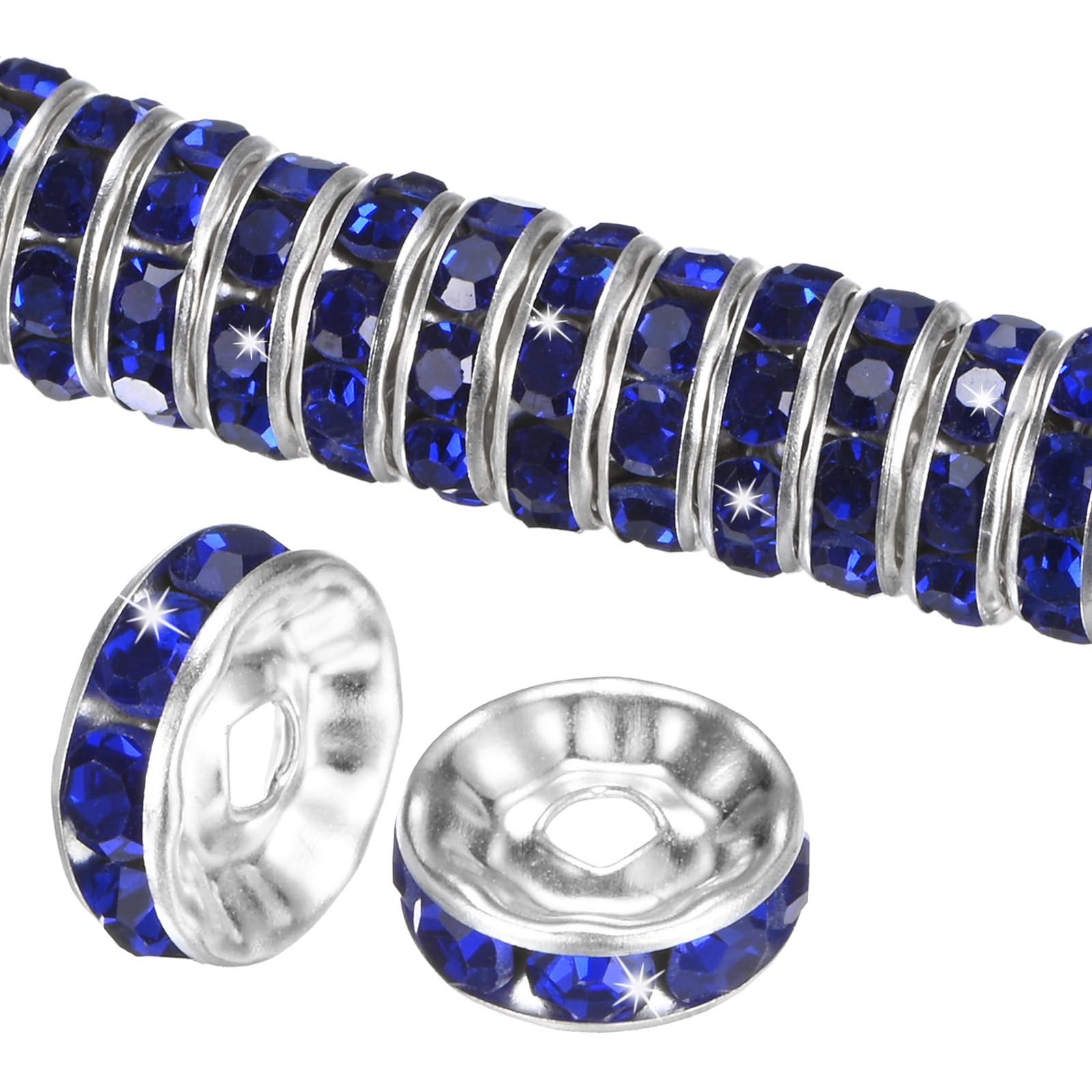 M METERXITY 100-Pack Rondelle Spacer Beads, 0.4 Inch/10mm Czech Crystal Rhinestone Loose Beads for Jewelry Making/Necklace/Bracelet [Dark Blue]