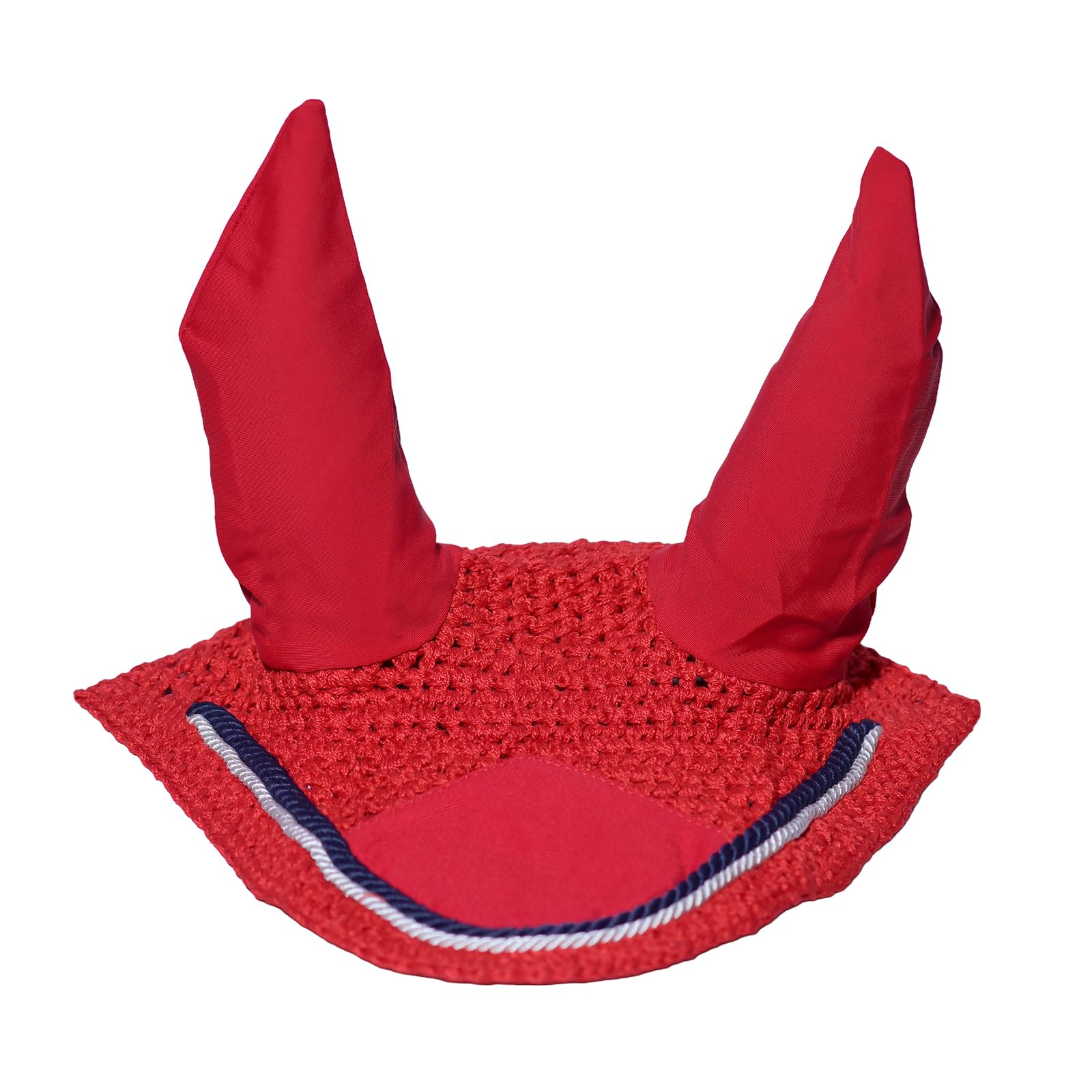 Spire Voile de protection pour cheval en coton respirant doux au crochet pour les oreilles (complet, rouge/noir-blanc)
