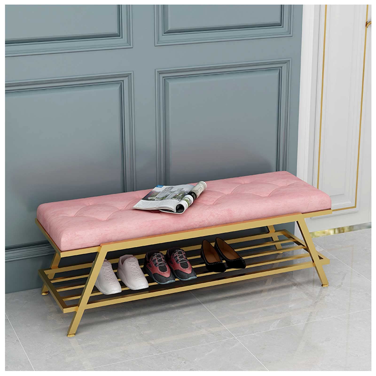 WJFTODAY Nordic Luxury Freestanding Clothes Rail Rack with Bench & Shoe Storage Stylish Coat Stand for Living Room & Bedroom nization