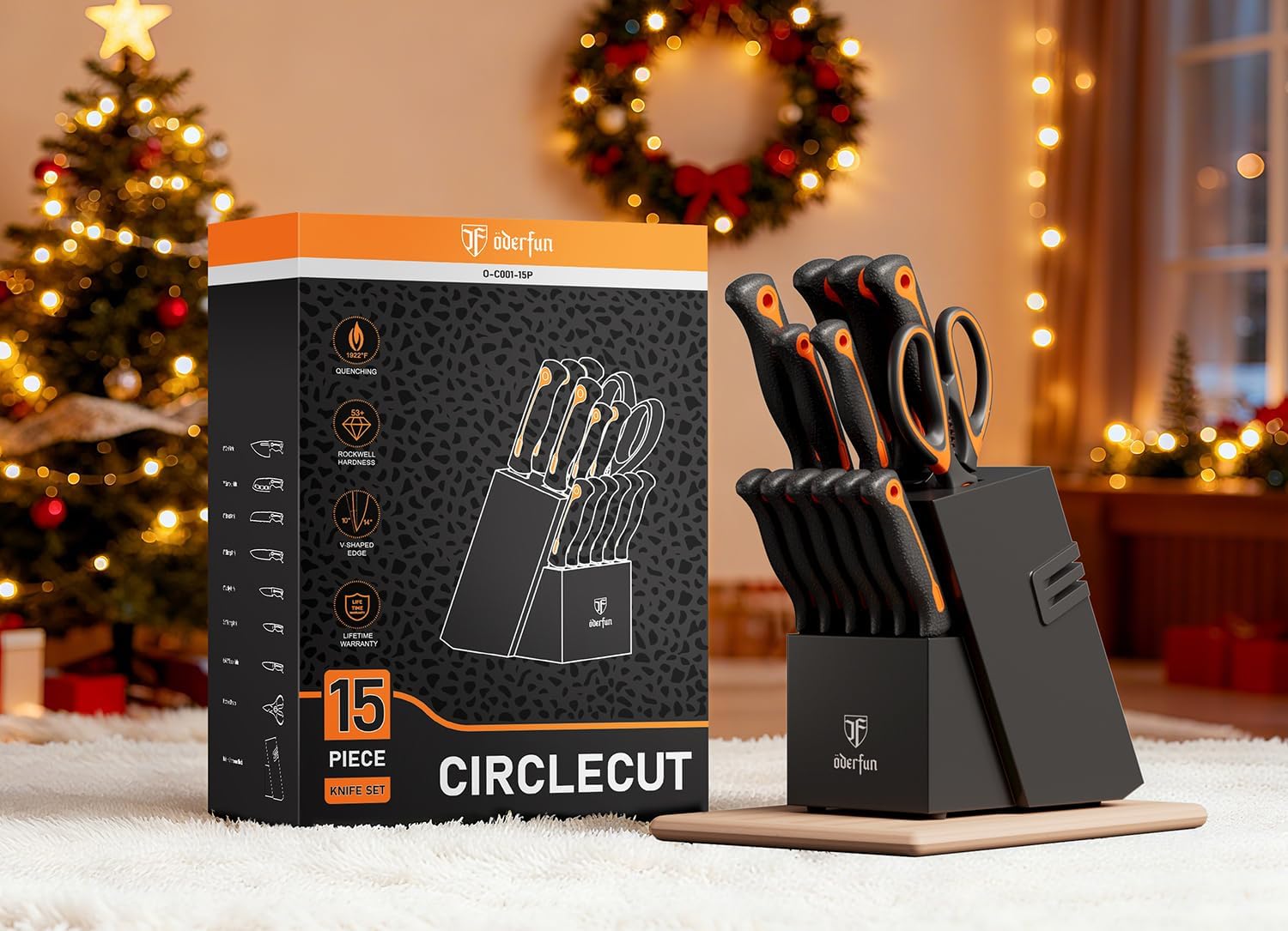 Knife Block Set -15 PCS Dishwasher Safe Kitchen Knife Set, High Carbon Stainless Steel, Razor-Sharp knives set with sharpener, Non-Slip Handles, Elegant Box for Her Him Women Men, Black, - Image 7